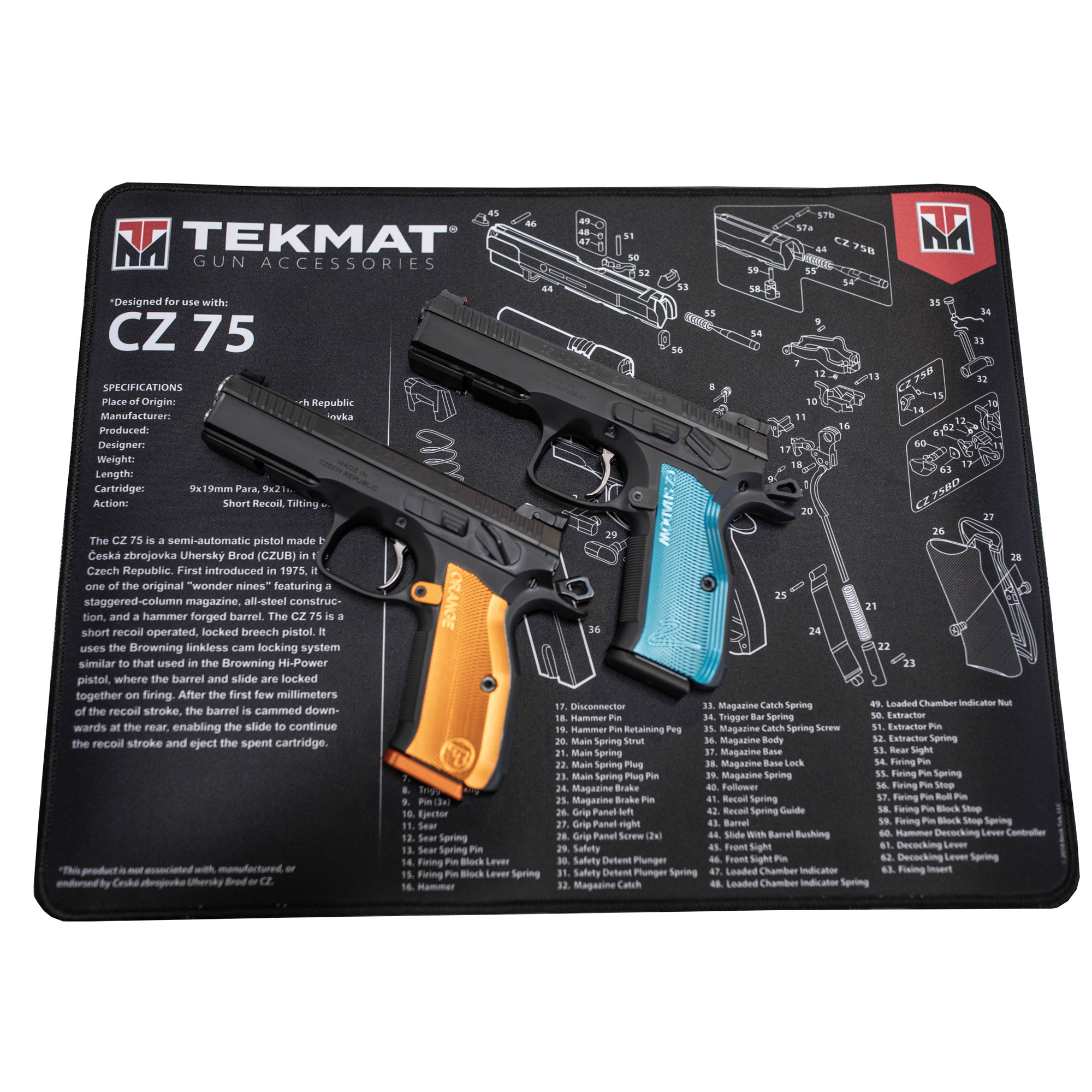 TekMat Cleaning Mat, Pistol Size, 11"x17", For CZ-75, Black - Tekmat