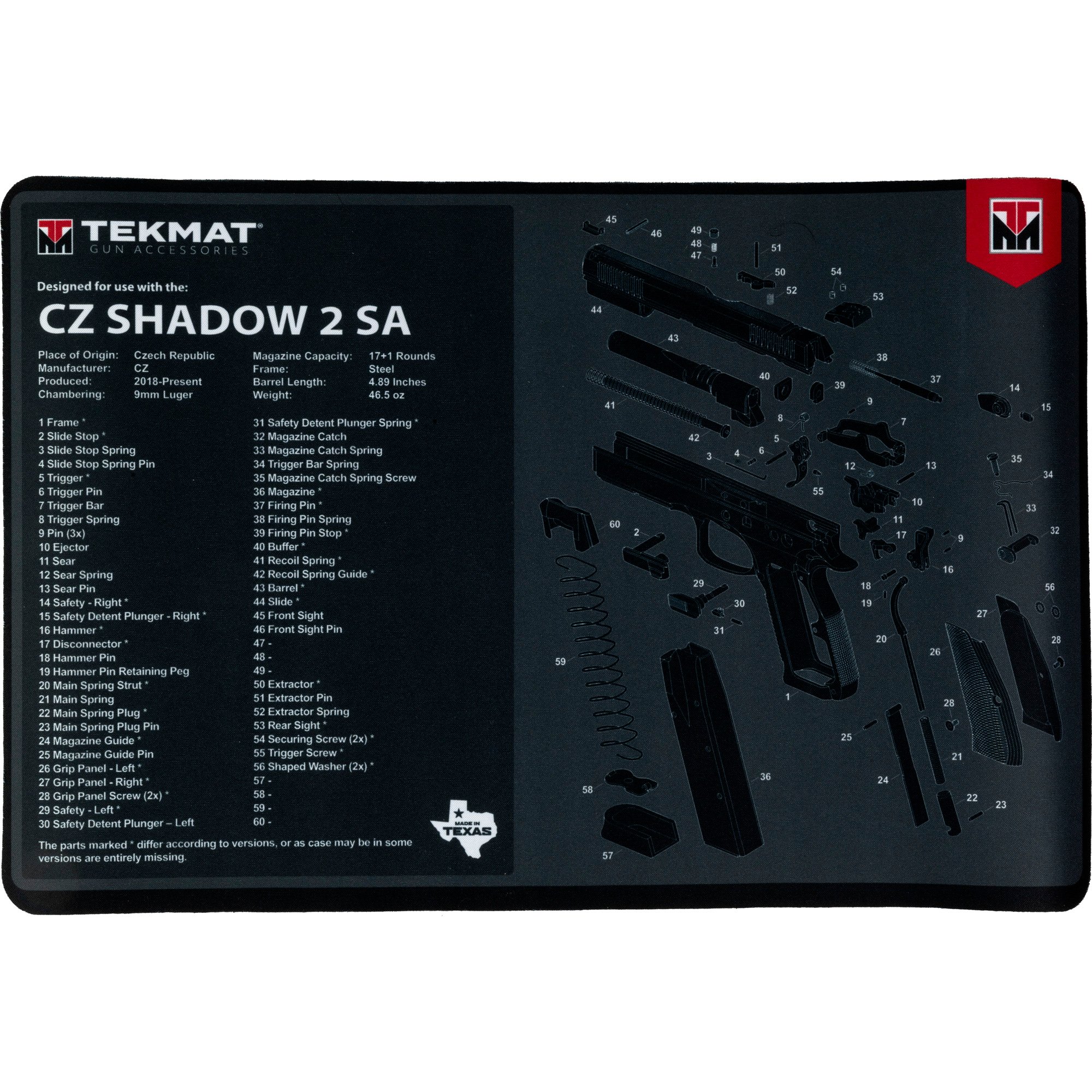 TekMat Cleaning Mat, Pistol Size, 11"x17", For CZ Shadow , Black - Tekmat