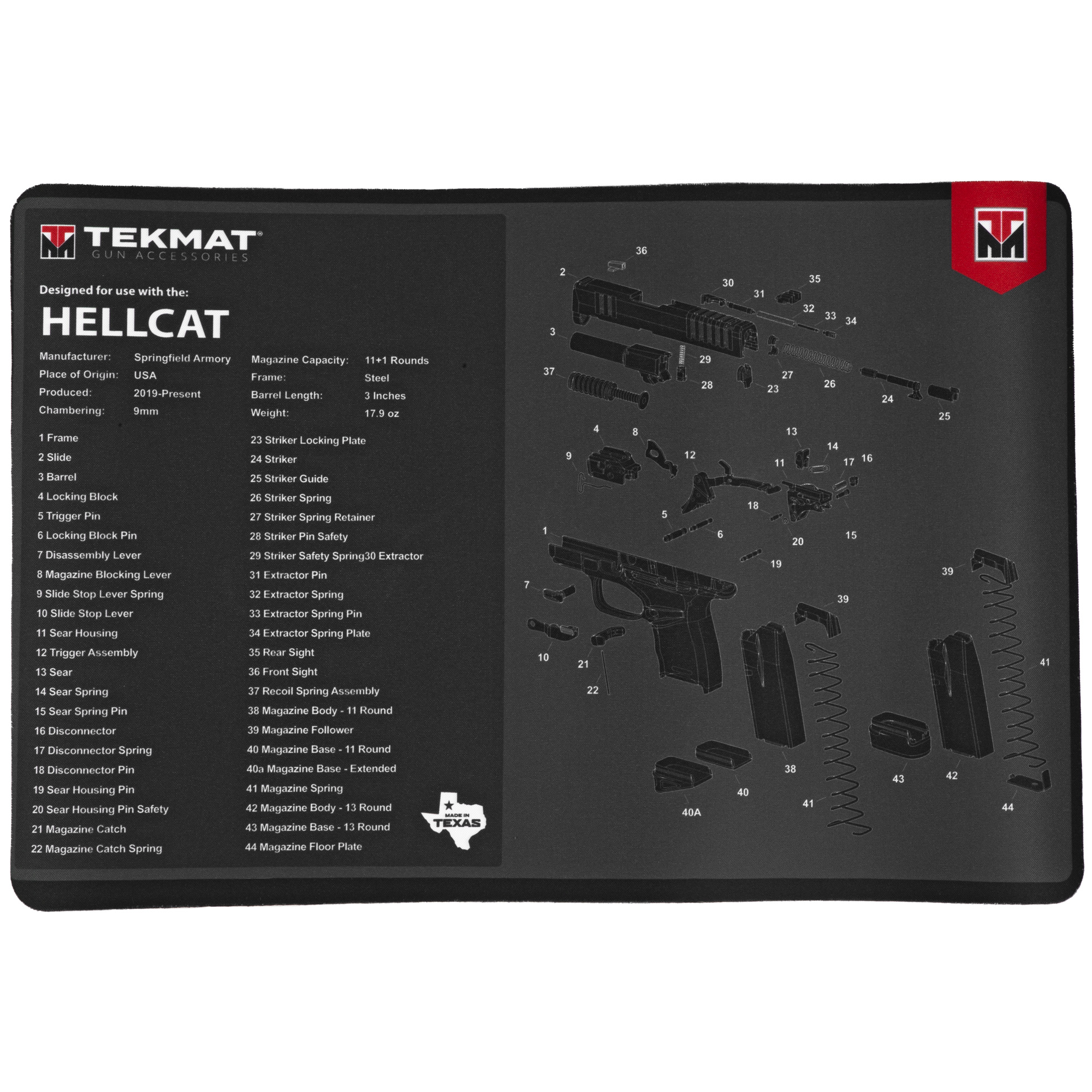 TekMat Original 11"x17" Mat, Springfield Hellcat, Black Cleaning Mat - TEKR17HELLCAT - Tekmat