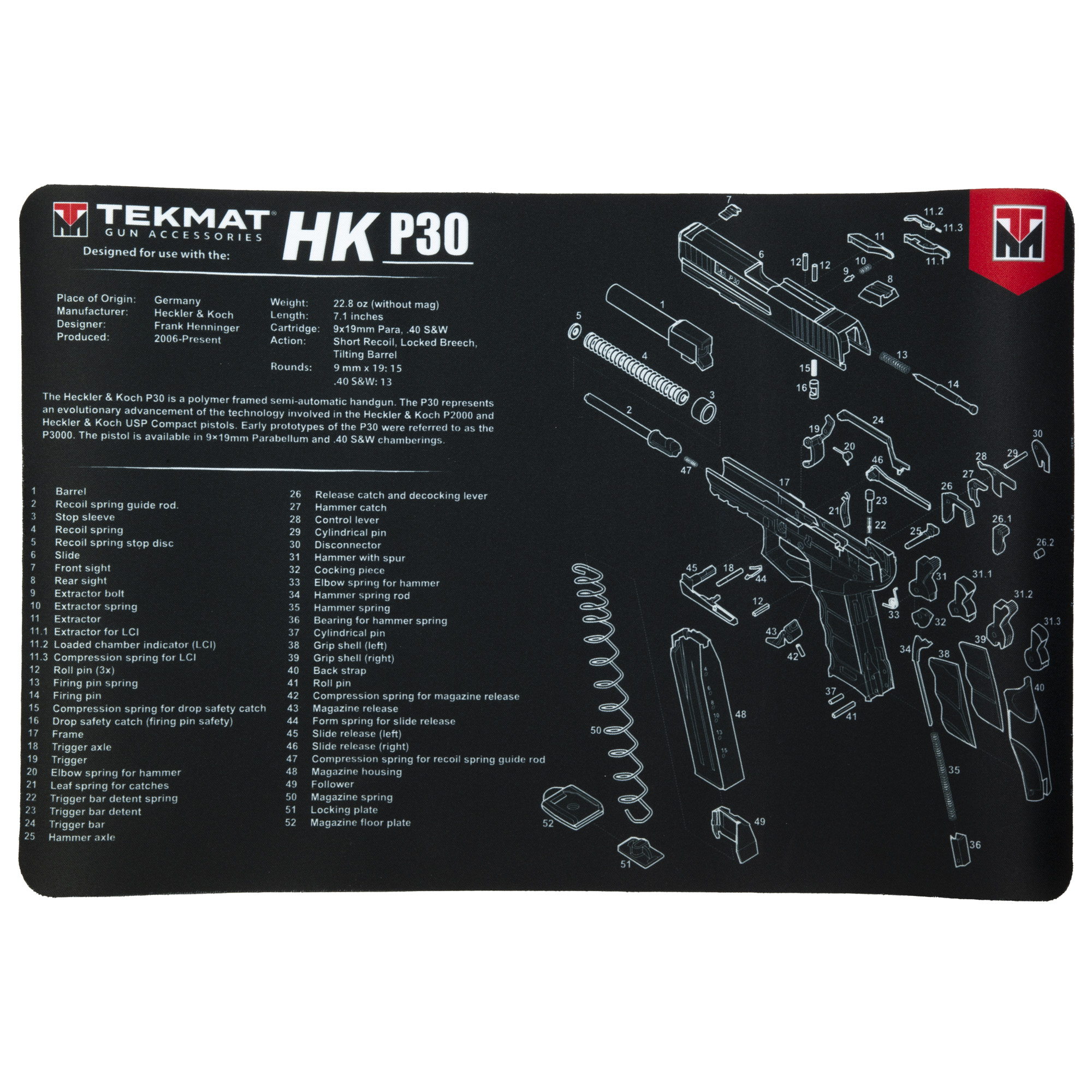 TekMat Orginal 11"x17" Mat, H&K P30, Black Cleaning Mat - TEKR17HKP30 - Tekmat