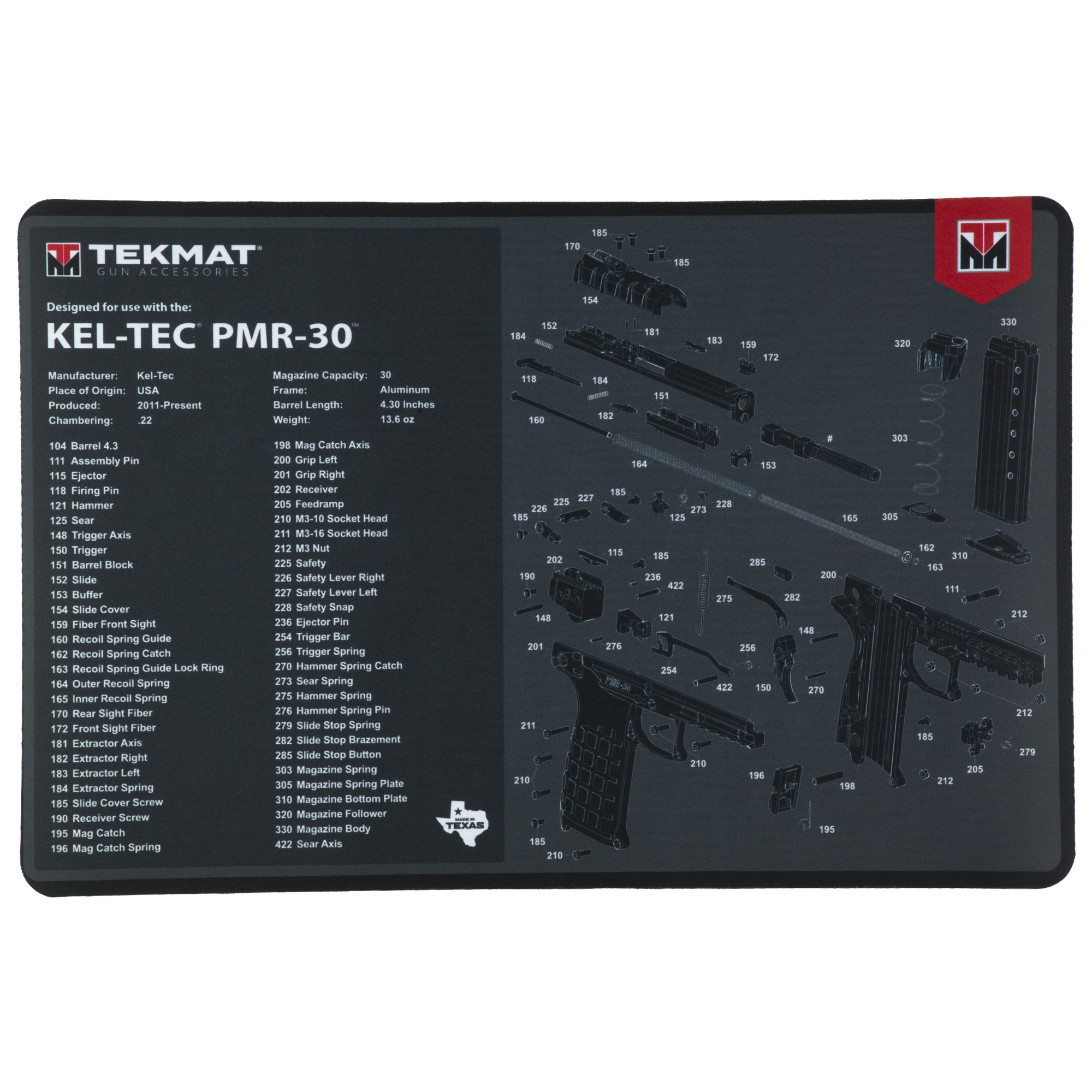 TekMat Cleaning Mat, Pistol Size, 11"x17", For Kel-Tec PMR-30, Black - Tekmat