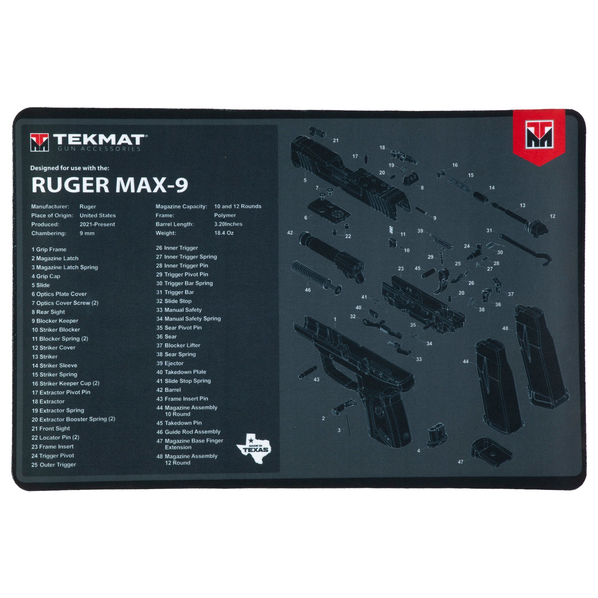 TekMat Cleaning Mat, Pistol Size, 11"x17", For Ruger Max 9, Black - Tekmat