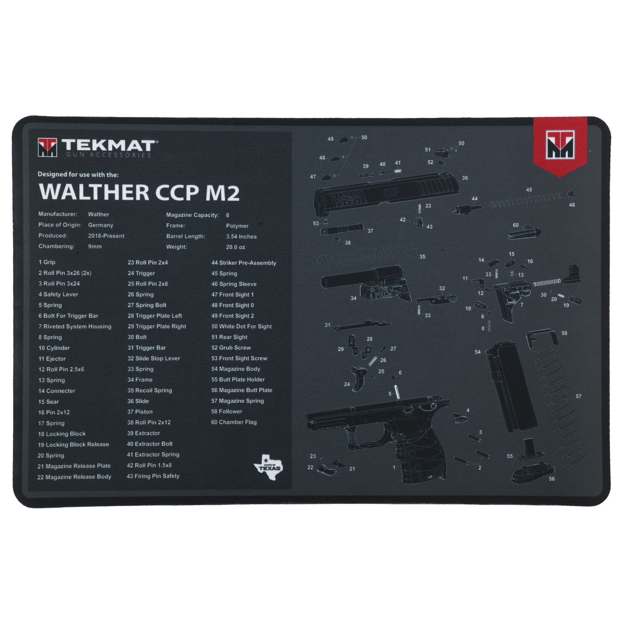 TekMat Cleaning Mat, Pistol Size, 11"x17", For Walther CCP M2, Black - Tekmat