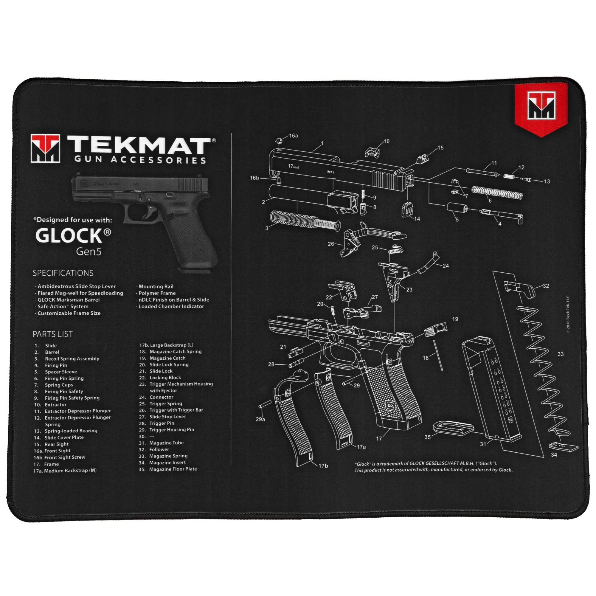 TekMat Ultra Mat, for Glock Gen 5, 15"x20" Black Cleaning Mat - TEKR20GLOCKG5