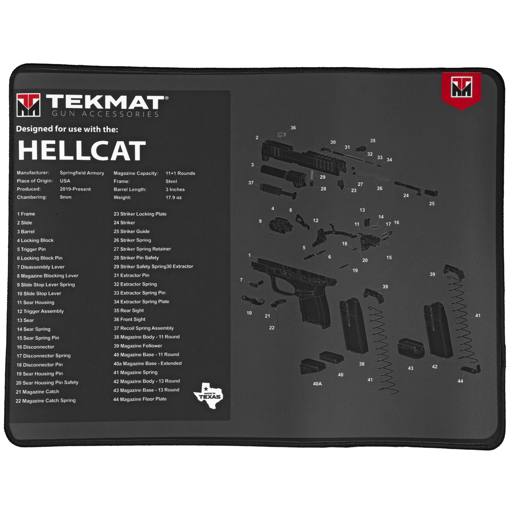 TekMat Ultra Mat, Springfield Hellcat, 15"x20" Black Cleaning Mat - TEKR20HELLCAT