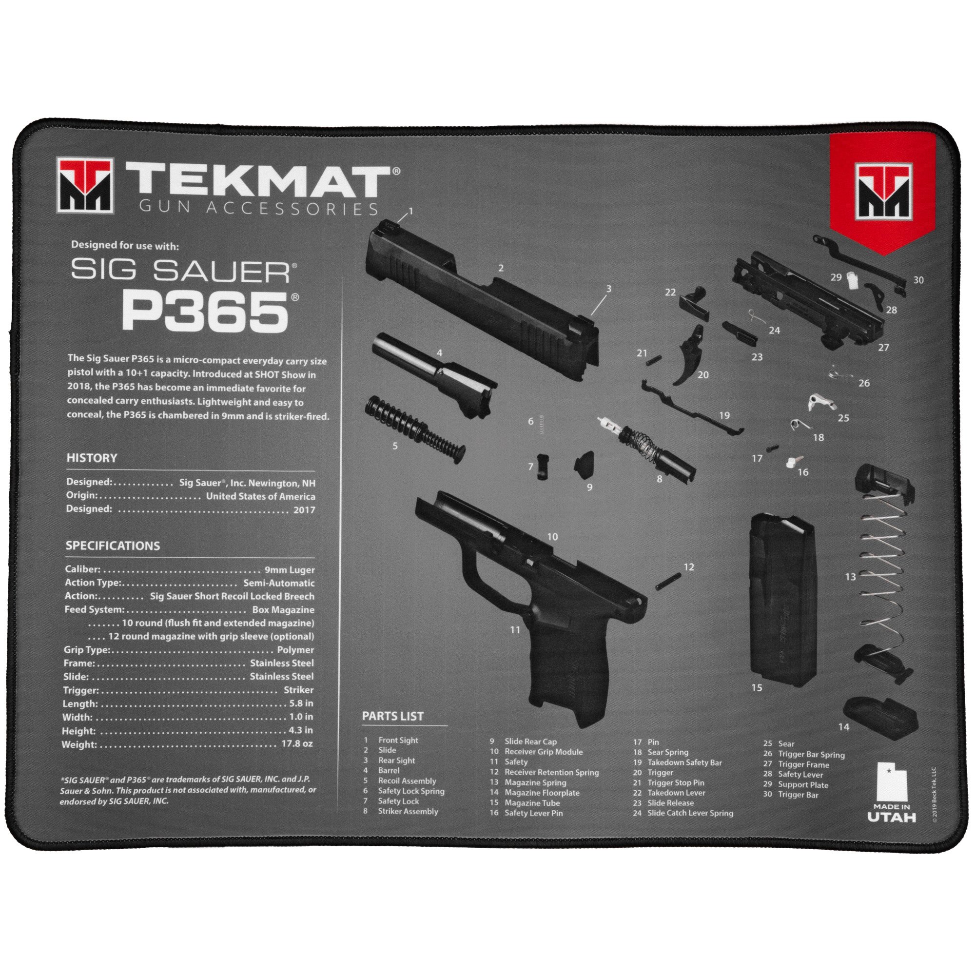 TekMat Ultra Mat, Sig Sauer P365, 15"x20" Black Cleaning Mat - TEKR20SIGP365 - Tekmat