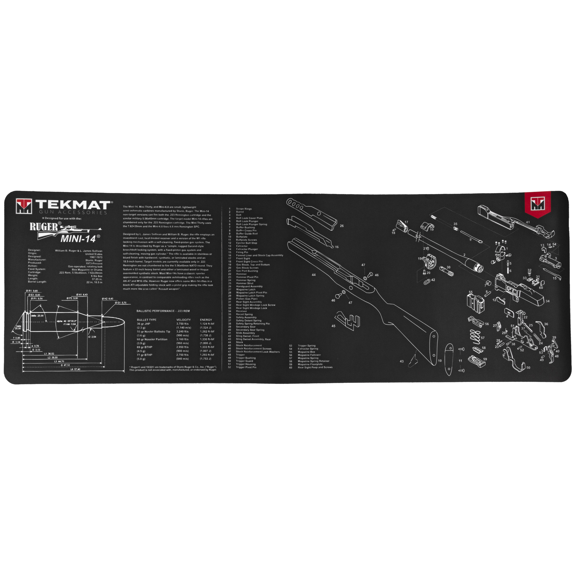 TekMat Long Gun, Ruger Mini 14, 12"x36" Black Cleaning Mat - TEKR36MINI14 - Tekmat