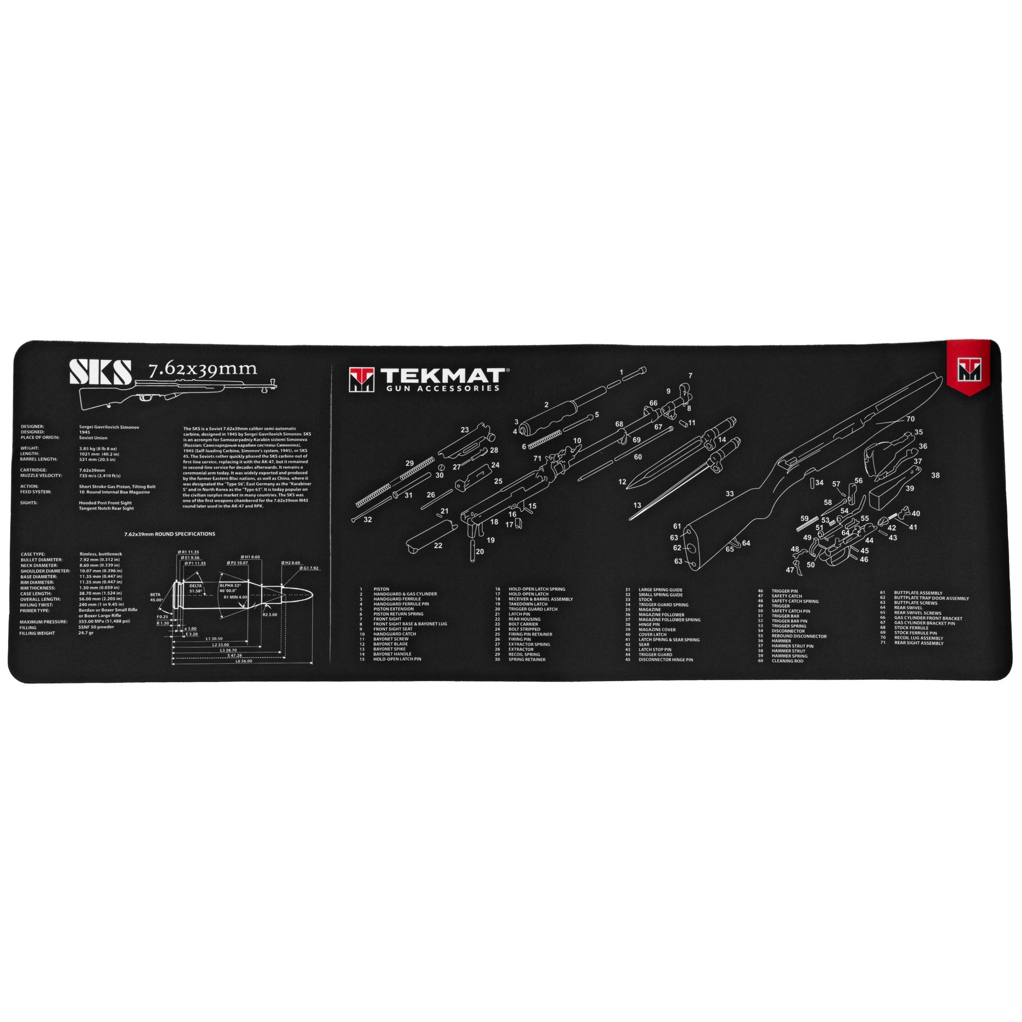 TekMat Long Gun, SKS, 12"x36" Black Cleaning Mat - TEKR36SKS - Tekmat