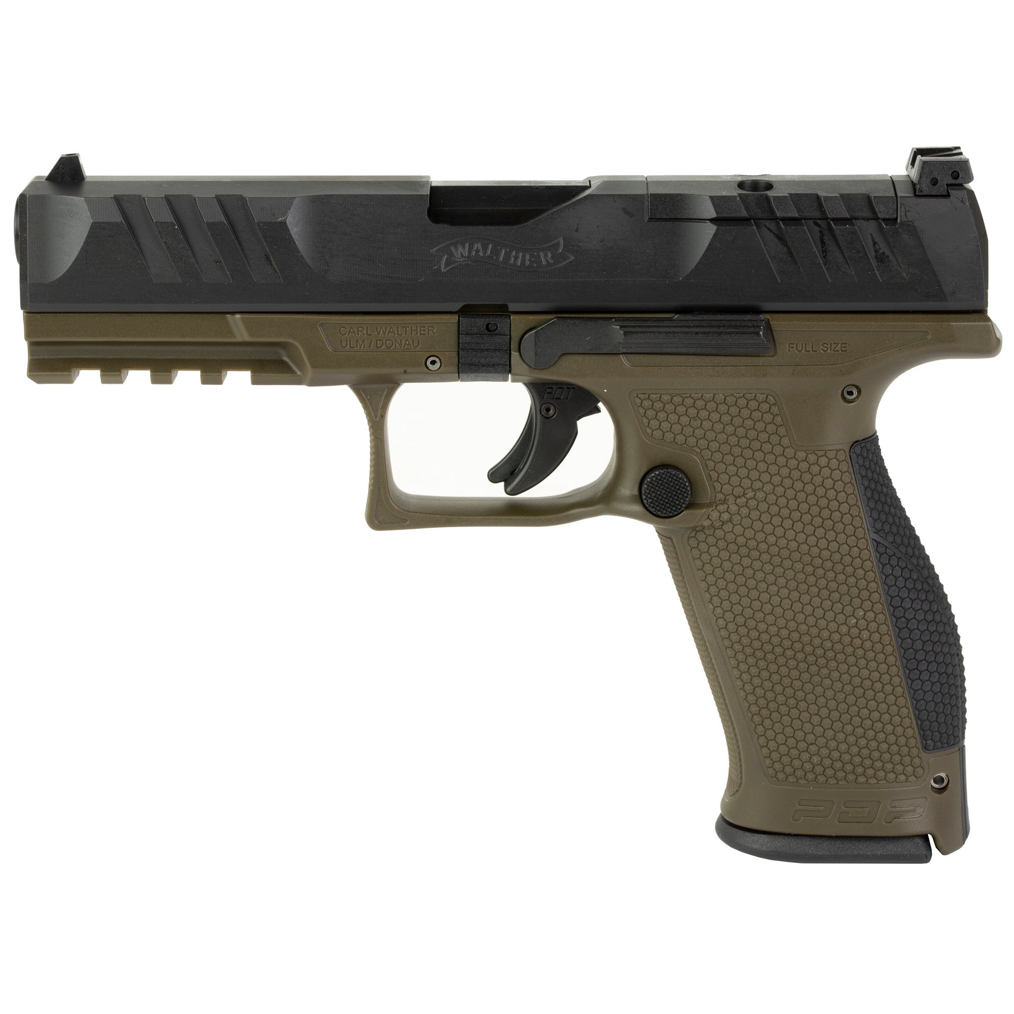 Walther PDP 9mm Pistol, 4.5" Barrel, Adjustable Rear Sights, Black, Green - 2858363 - Walther