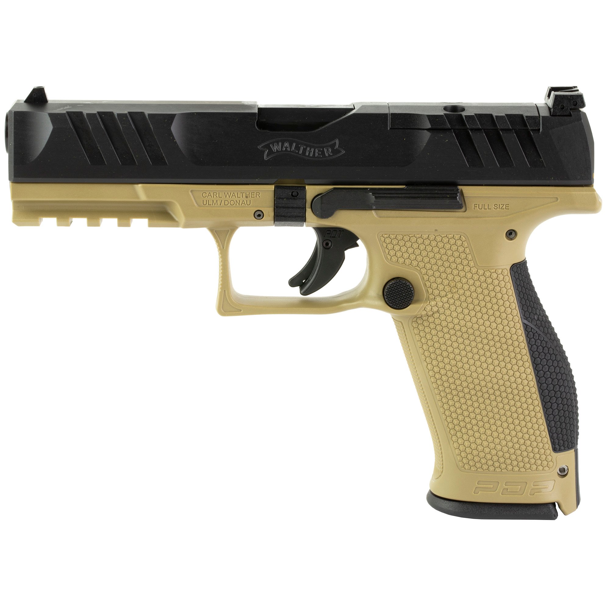 Walther PDP 9mm Pistol, 4.5" Barrel, Adjustable Rear Sights, Black, Tan - 2858380 - Walther