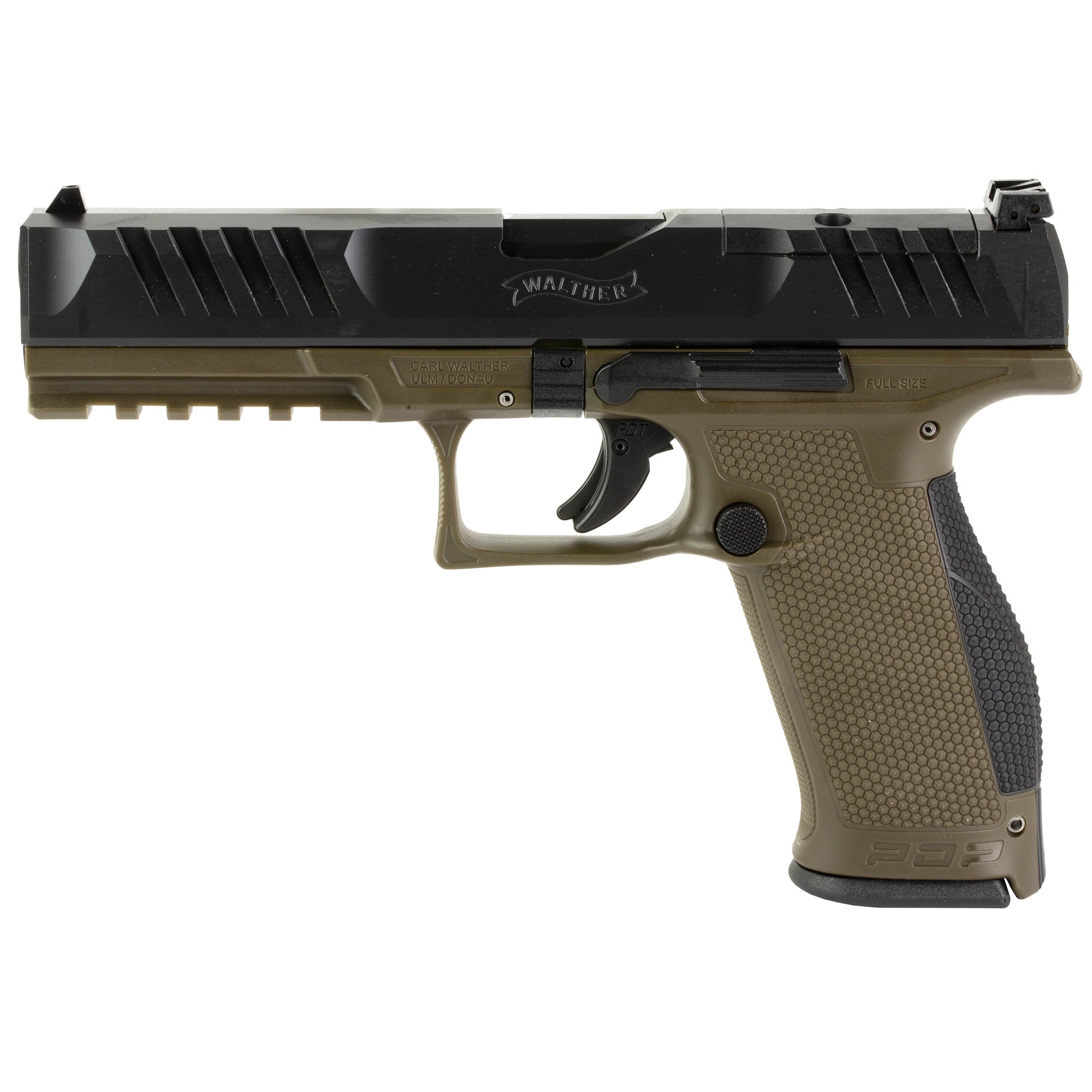 Walther PDP 9mm Pistol, 5" Barrel, Adjustable Rear Sights, Black, Green - 2858398 - Walther