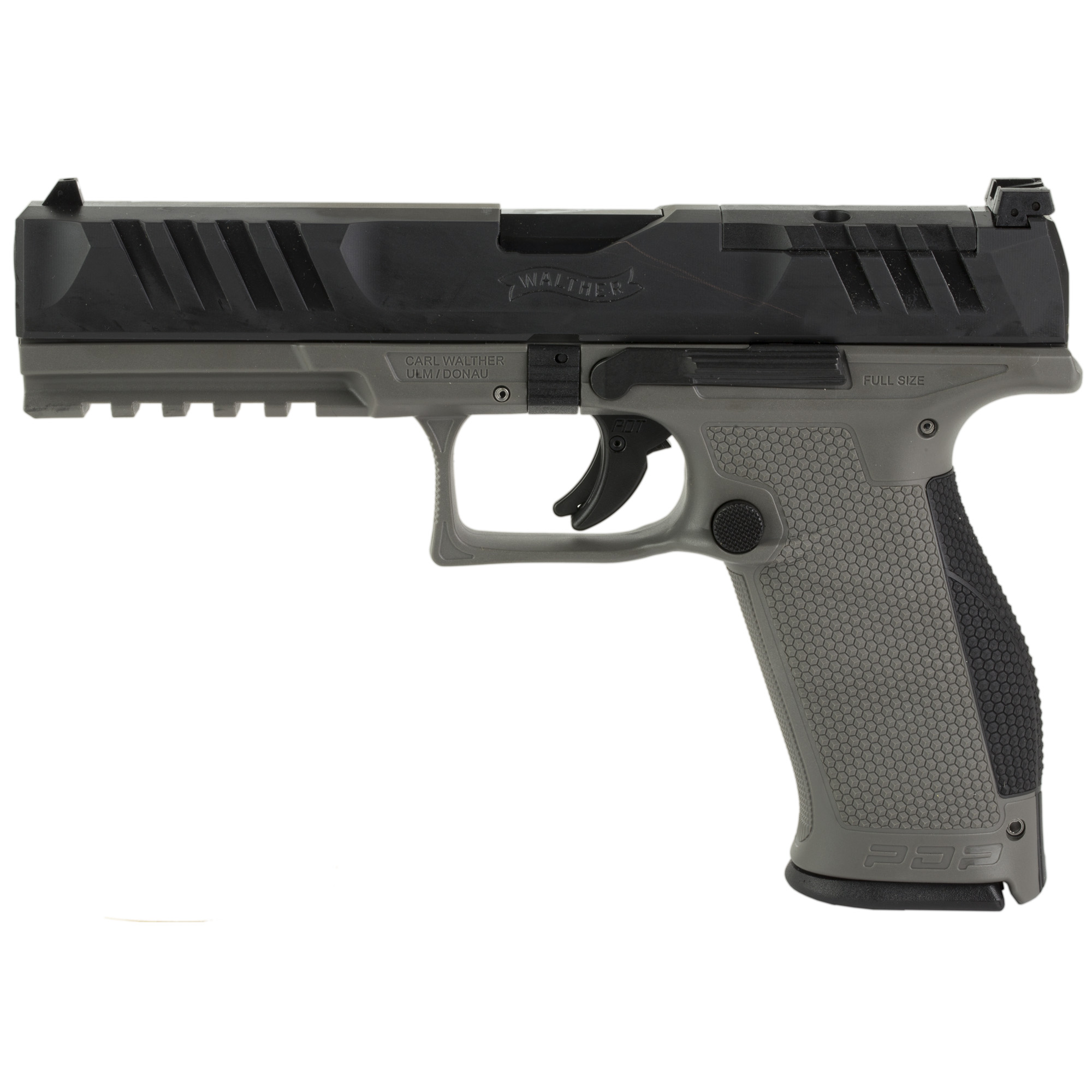 Walther PDP 9mm Pistol, 5" Barrel, Adjustable Rear Sights, Black, Gray - 2858401 - Walther
