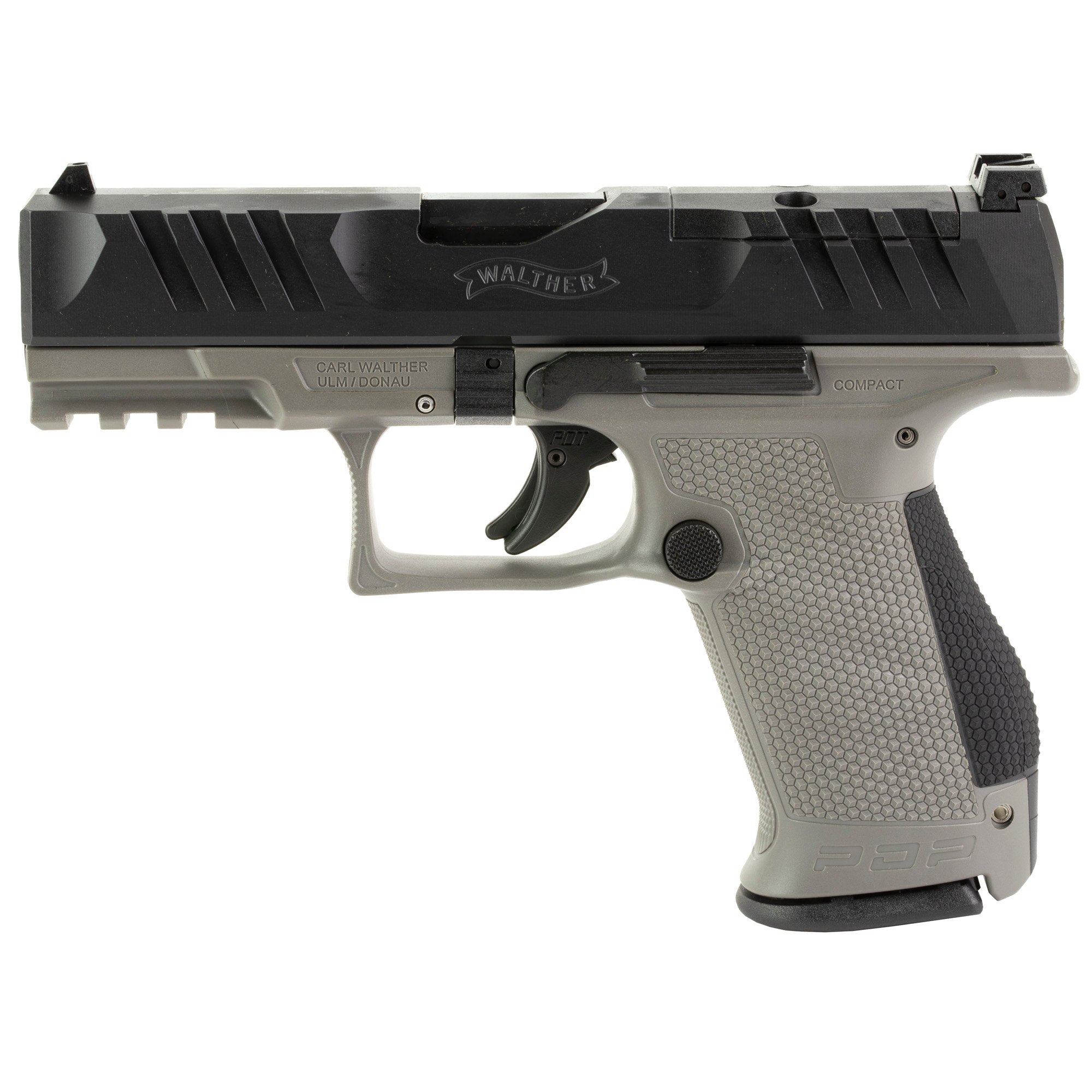 Walther PDP 9mm Pistol, 4" Barrel, Adjustable Sights, Black, Gray - 2858436 - Walther