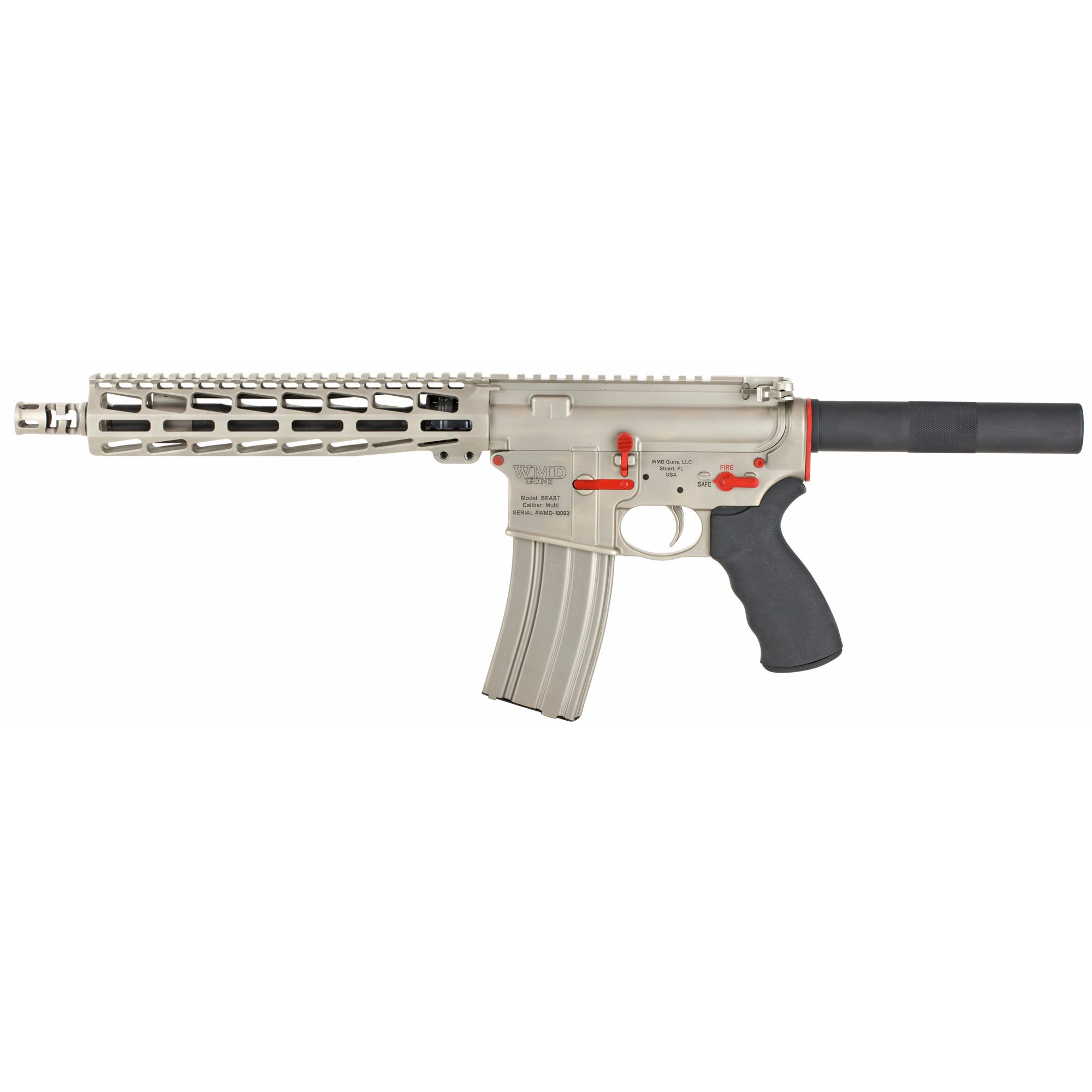 WMD Guns .223 Remington AR Pistol with 10.5" Barrel, Silver - NIBXARPISTOLRSR - Wmd Guns