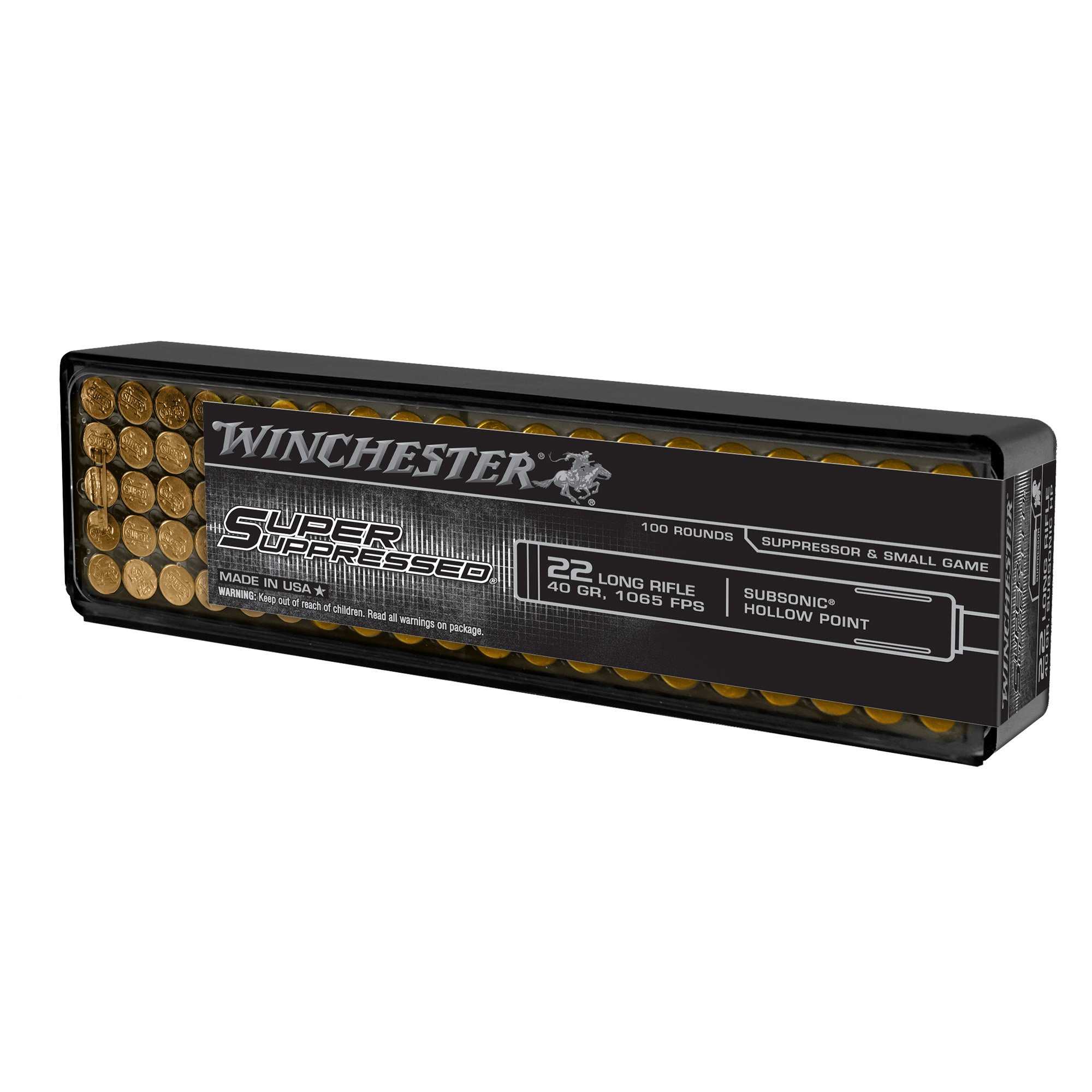Winchester SUPER SUPPRESSED .22LR Ammunition, 100 Rounds Hollow Point 40Gr - SUP22LRHP - Winchester