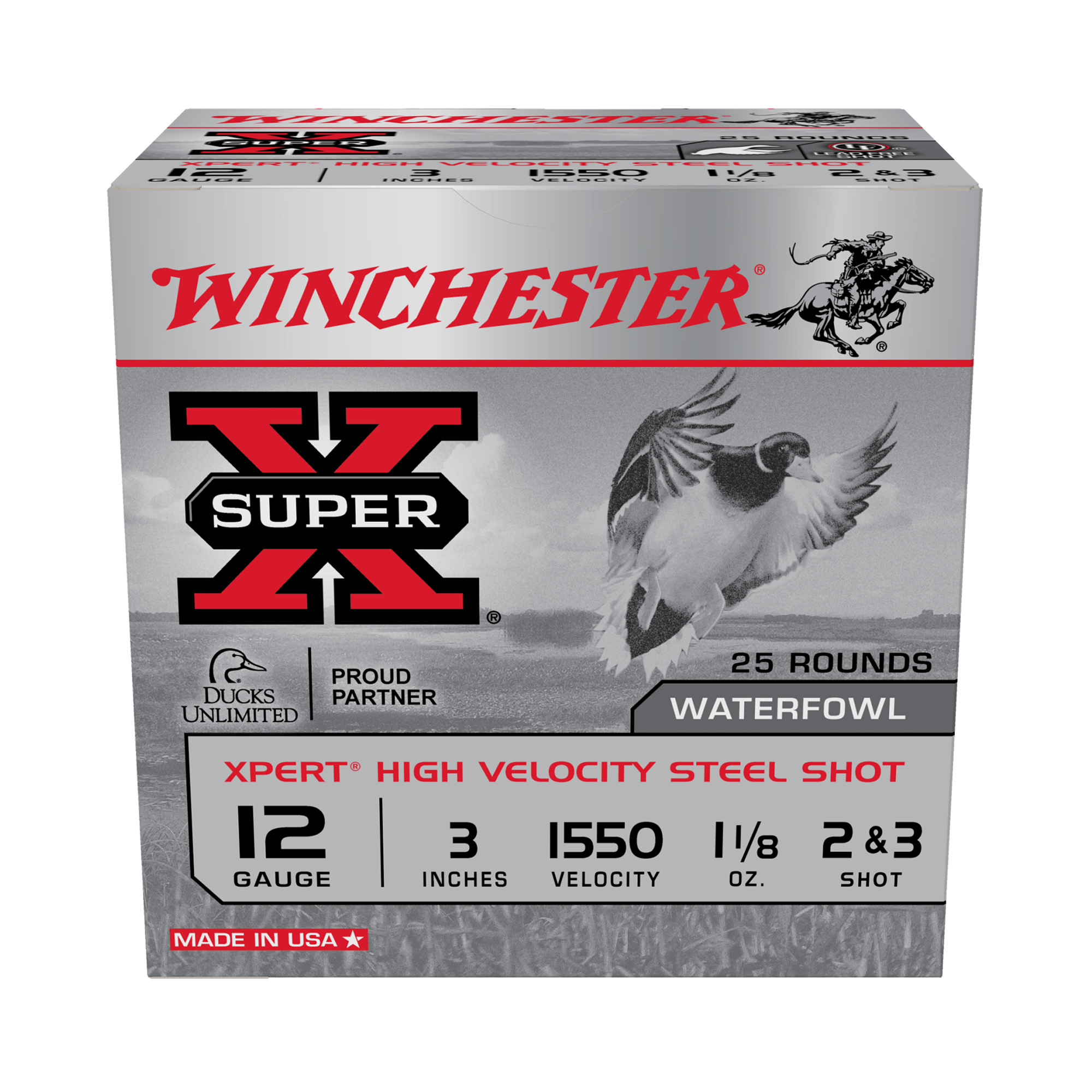 Winchester Super-X 12 Gauge Ammunition, 25 Rounds Steel Shot #2-#3 - WEX12323 - Winchester