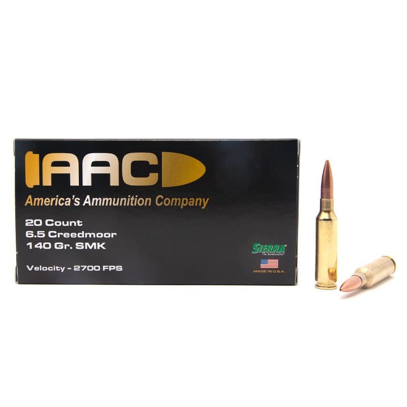 AAC 6.5 Creedmoor Ammo 140 Grain Sierra Matchking HPBT 20rd Box - Aac Ammo