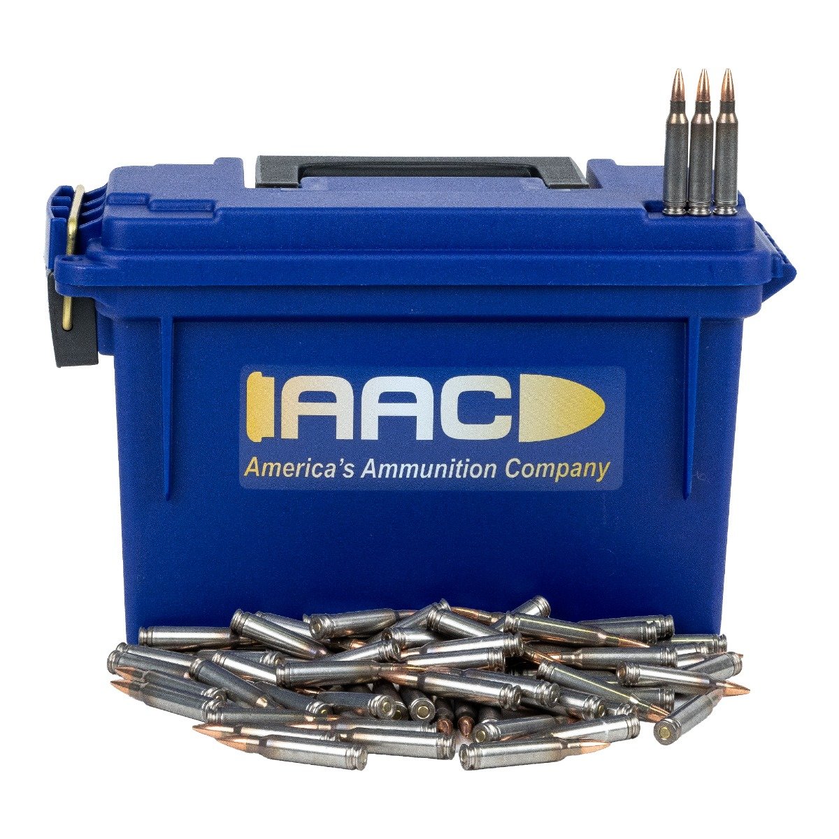 AAC 5.56 NATO 77 Grain OTM Shell Shock Ammo 250rd With AAC Blue 30 Cal Ammo Can - Aac