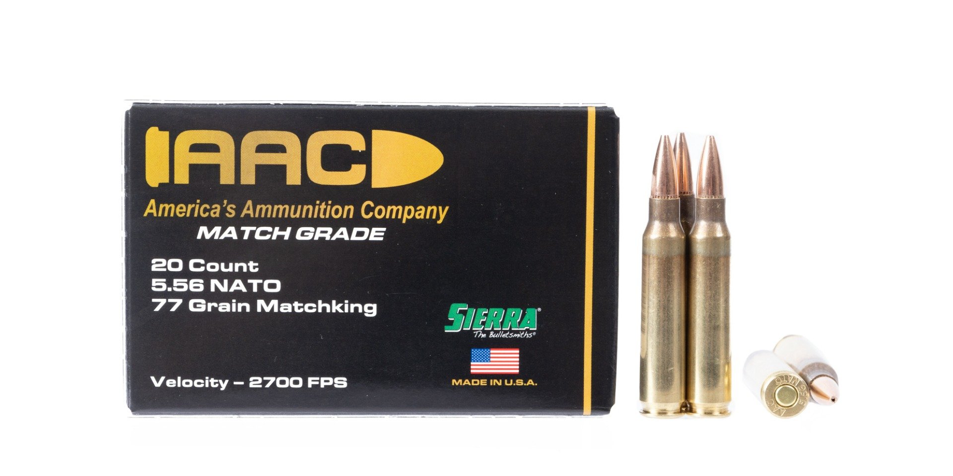 AAC 5.56 NATO Ammo 77 Grain Sierra MatchKing HPBT w/ Cannelure 20rd Box - Aac Ammo