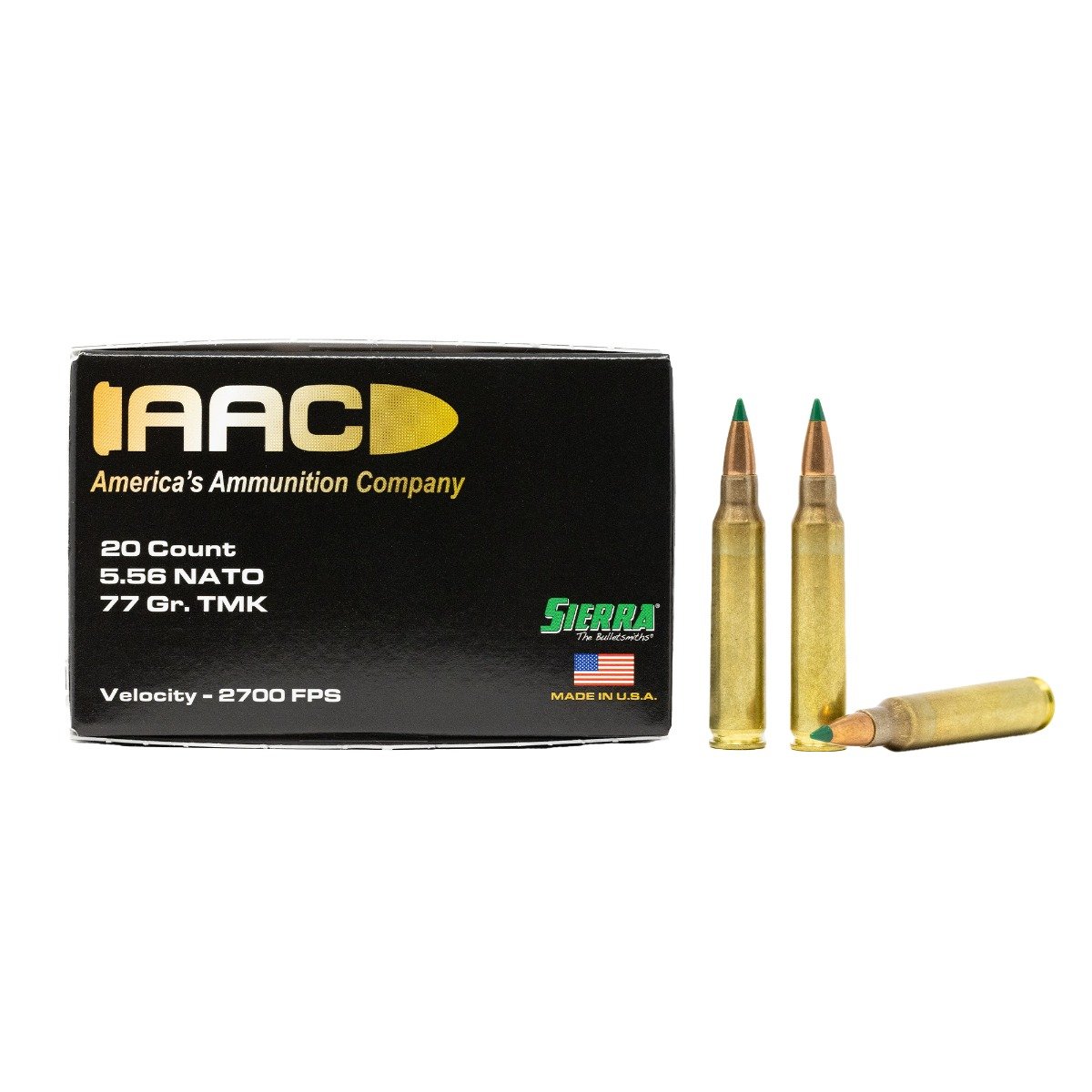 AAC 5.56 NATO 77 Grain Sierra TMK 20rd Box Ammunition - Aac Ammo