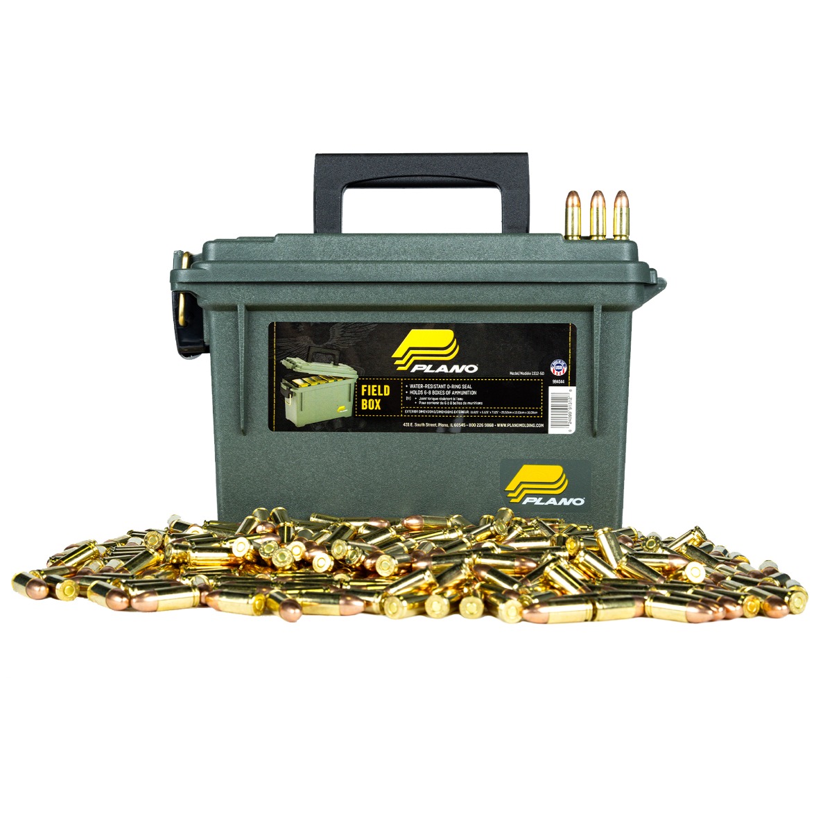 AAC 9mm Ammo 124 Grain FMJ 500rd With 30 Cal Plano Ammo Can - Aac