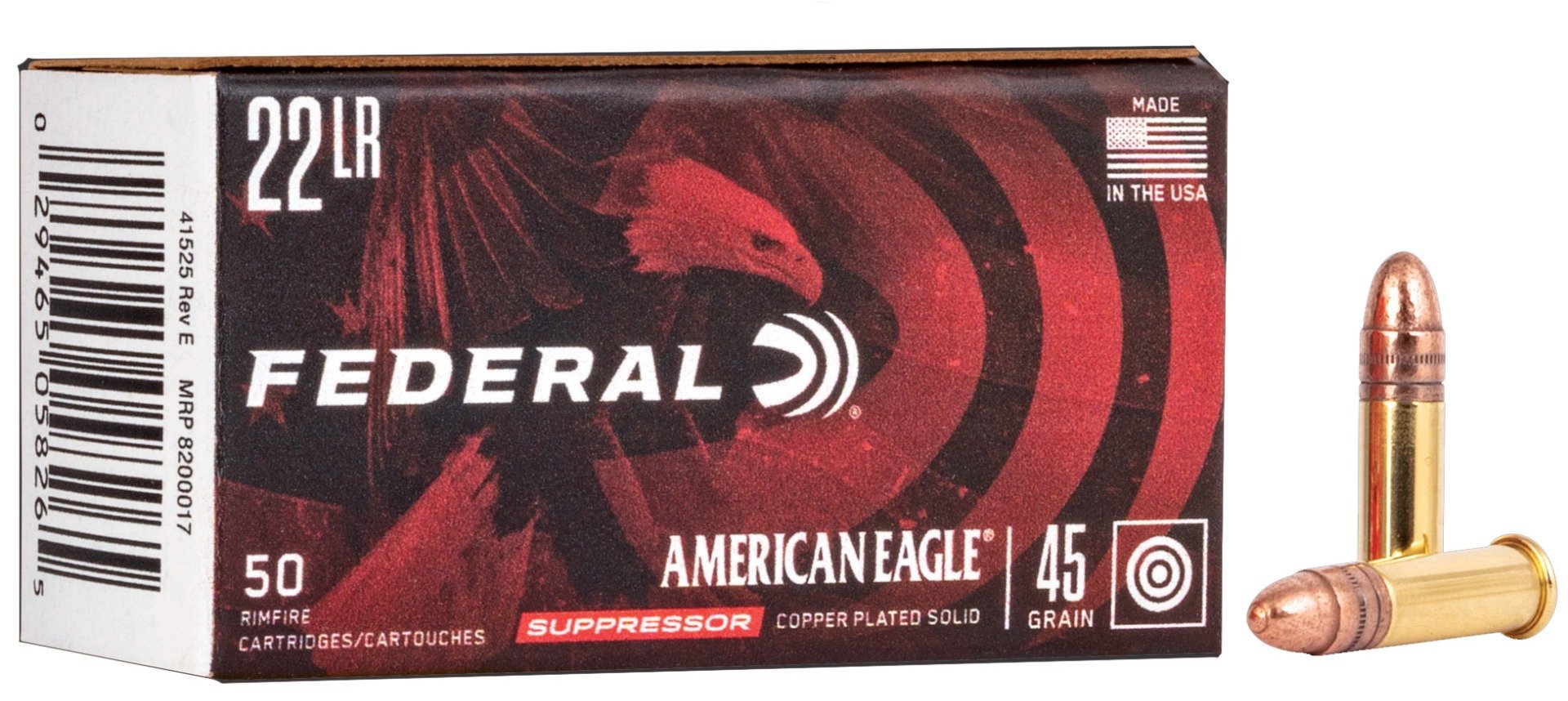 American Eagle 22 Long Rifle 45gr Copper Plated "Suppressor" Ammunition 50rds - AE22SUP1