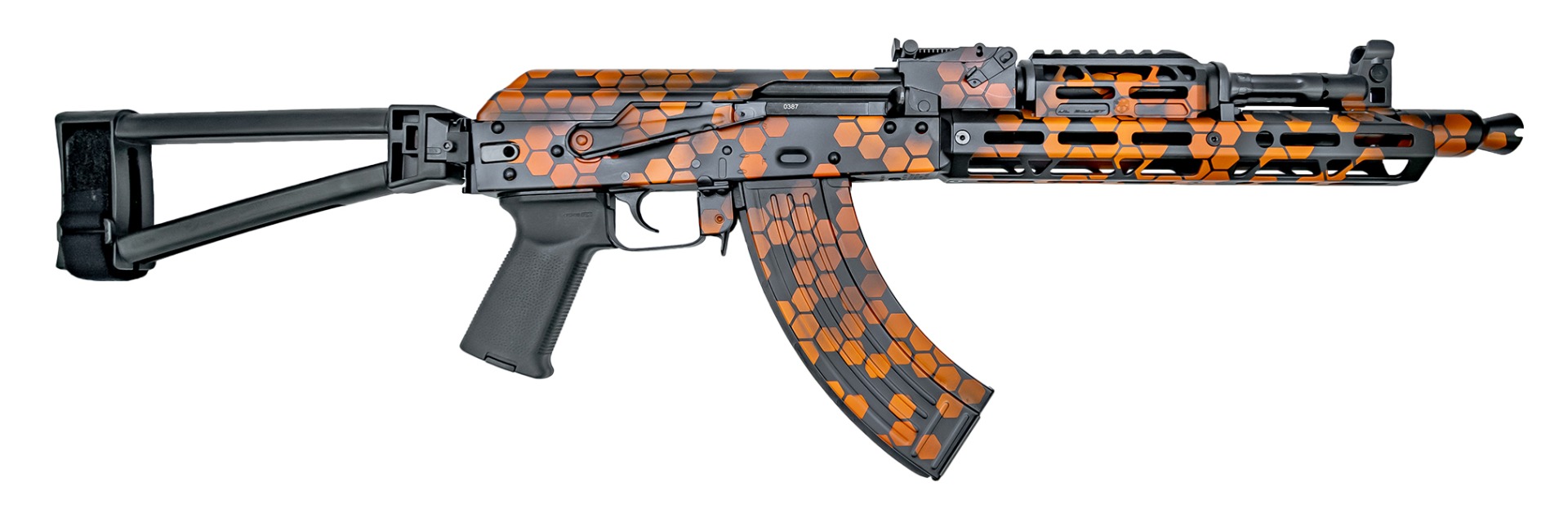 PSA Custom AK-104 Side Folding Pistol with Triangle Brace - Orange Crush - Psa Custom