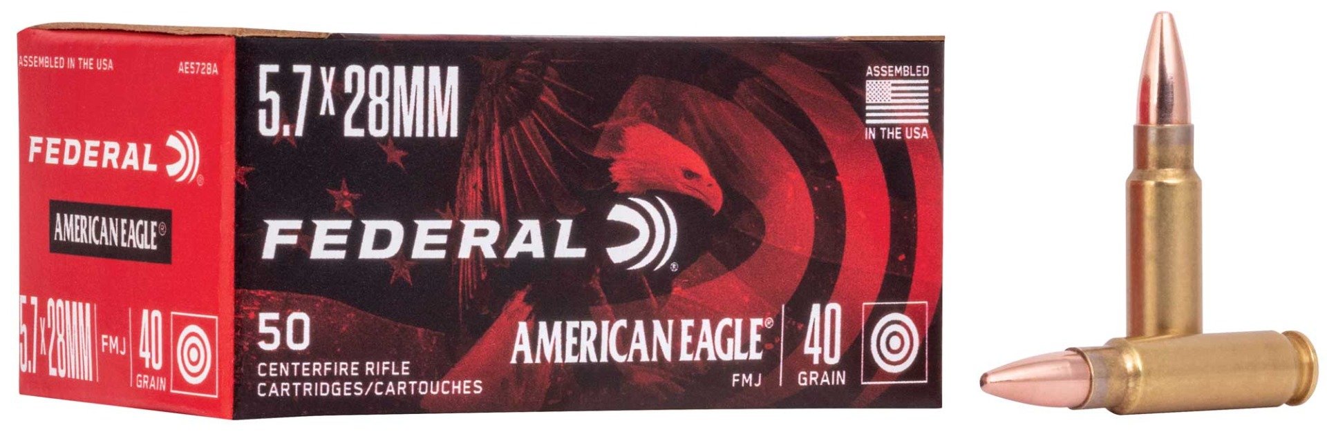 American Eagle 5.7x28 Ammo 40 Grain FMJ 50rds - AE5728A - Federal