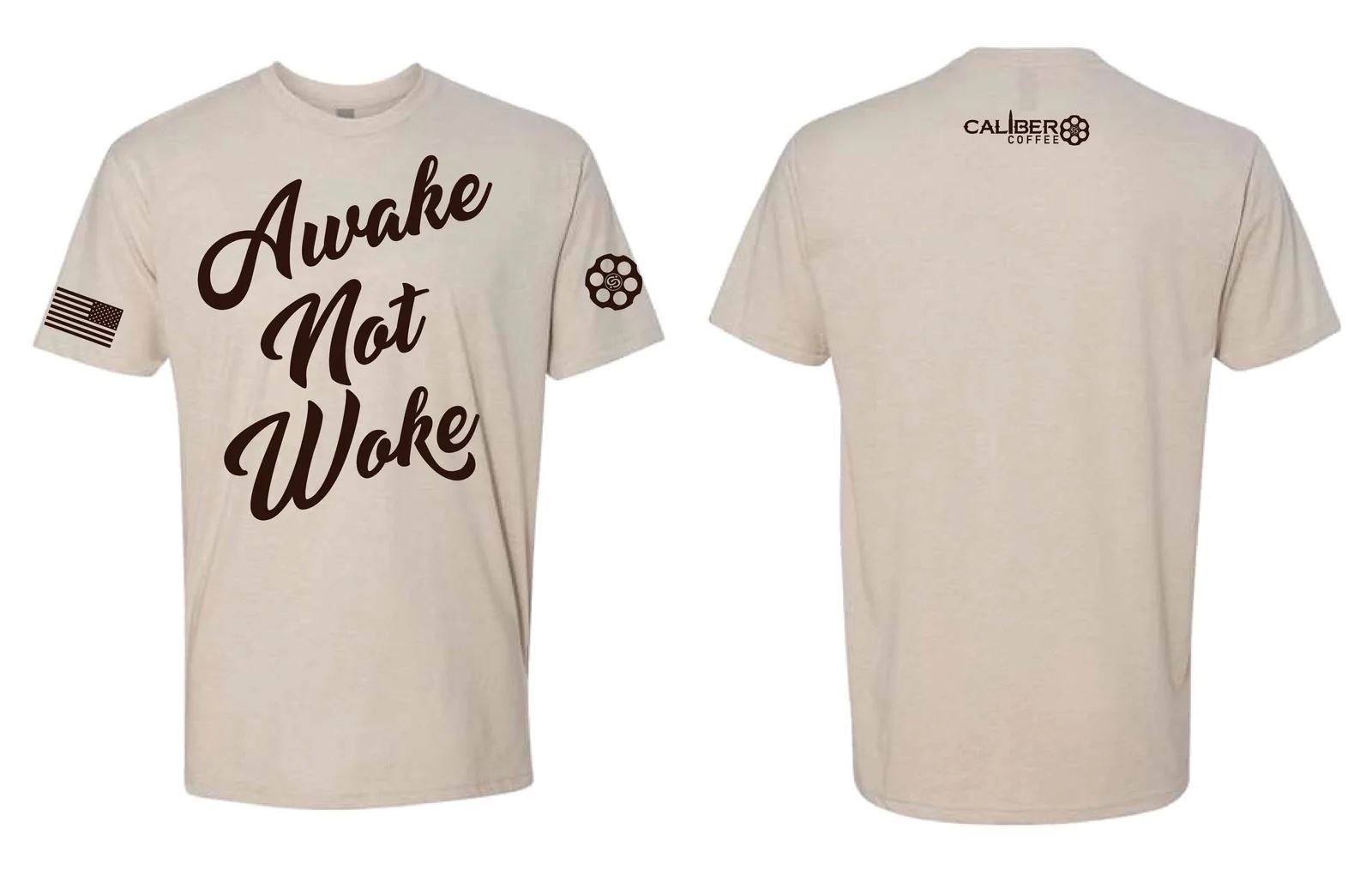 Caliber Coffee Awake Not Woke T-Shirt, White X-Large - Caliber Coffee