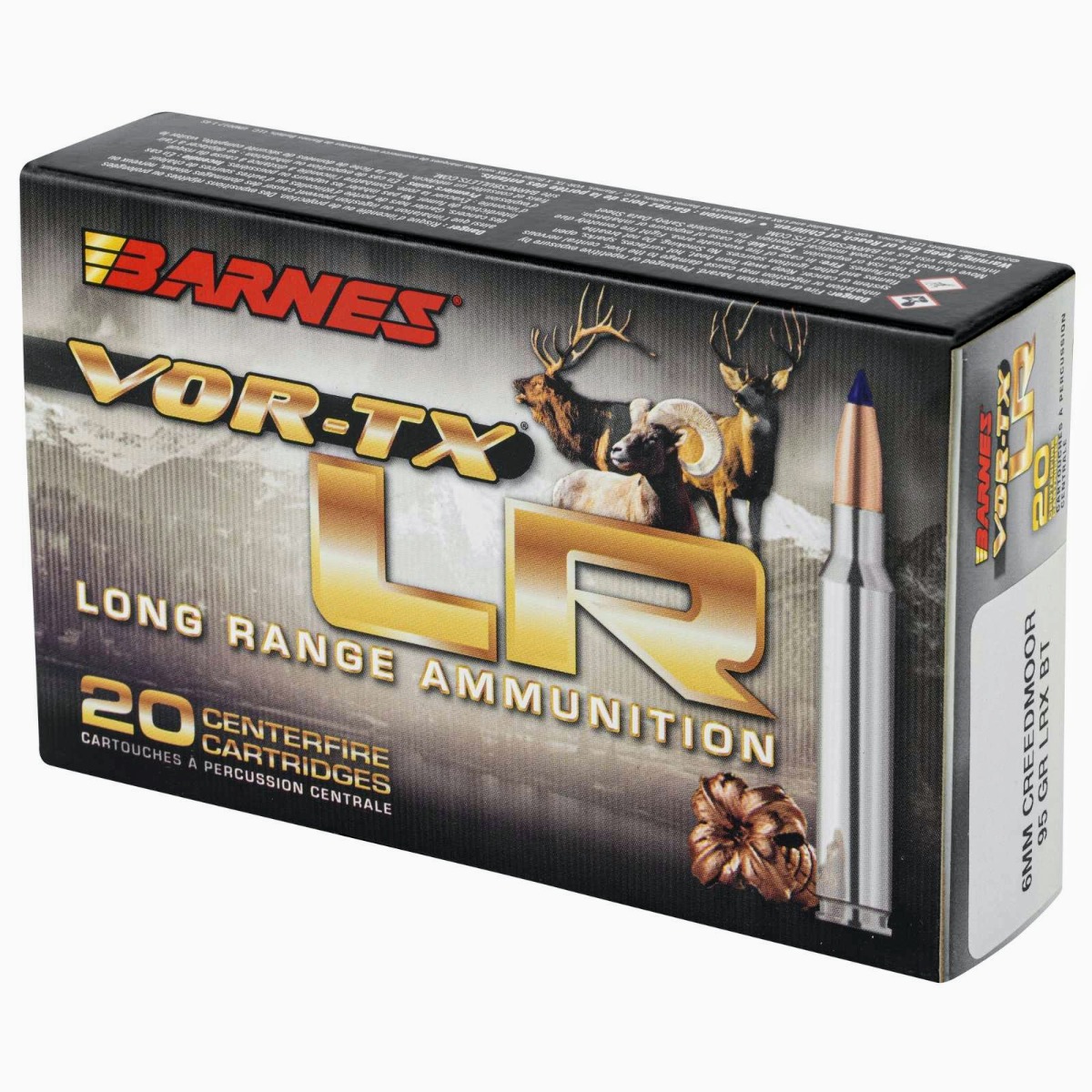 Barnes Bullets VOR-TX LR 95 gr LRX Boat Tail 6mm Creedmoor Ammo, 20/box - 30232 - Barnes