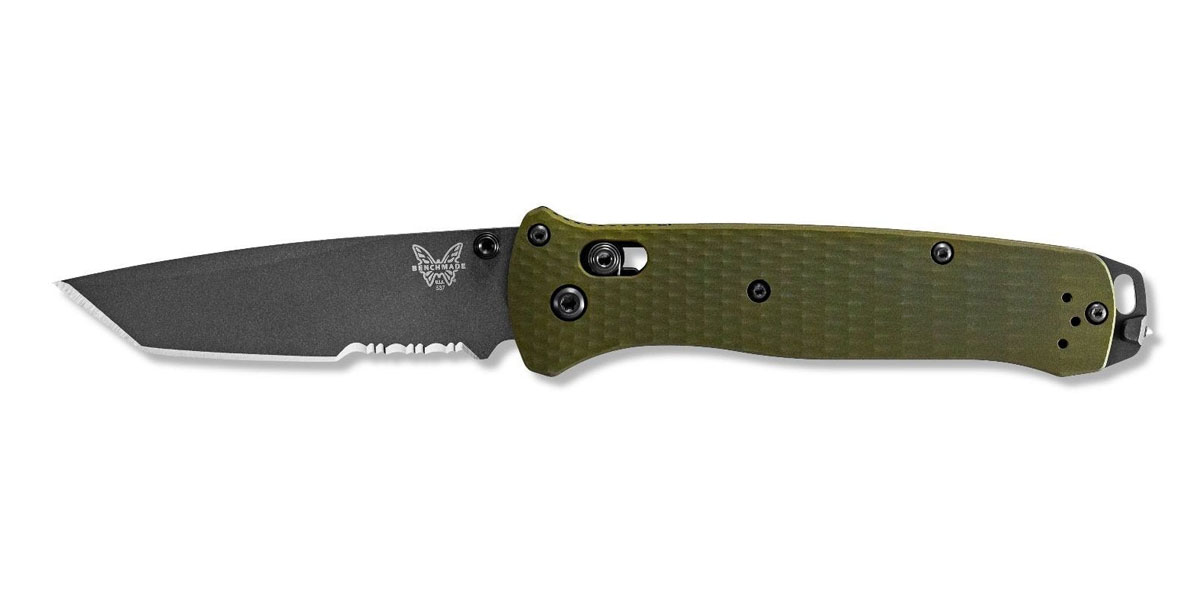 Benchmade Bailout Gray Serrated Tanto Folding Knife, Woodland Green - 537SGY-1 - Benchmade