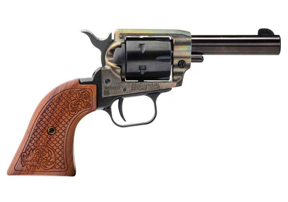 Heritage Rough Rider Barkeep .22 LR Pistol 6rd BK/CH Wood Burned - BK22CH3WBRN10