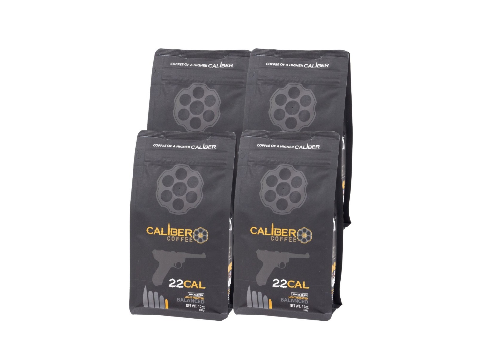 Caliber Coffee .22 Cal Light Roast, 12oz bag, Whole Bean, 3lbs Bundle (4 bags)
