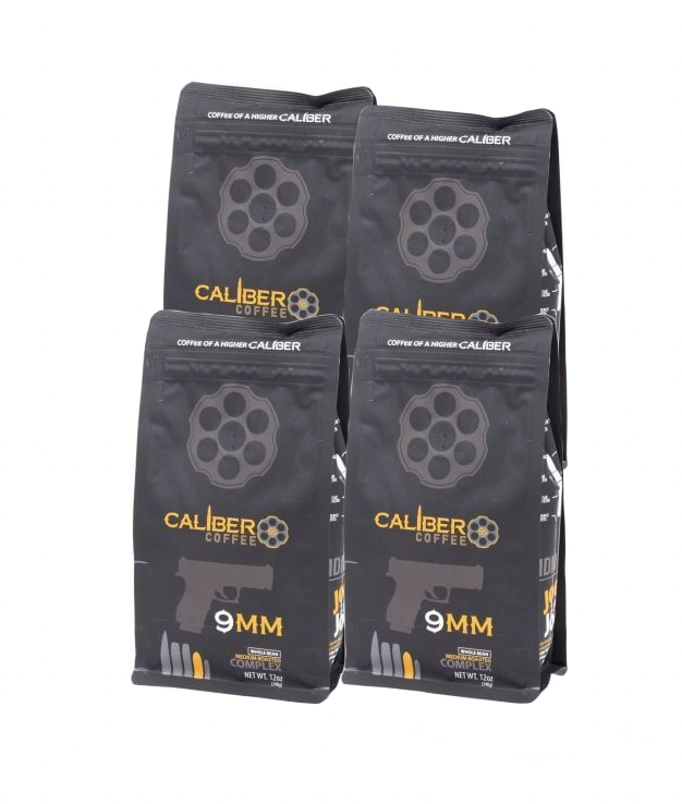 Caliber Coffee 9mm Medium Roast, 12oz bag, Whole Bean, 3lbs Bundle (4 bags)