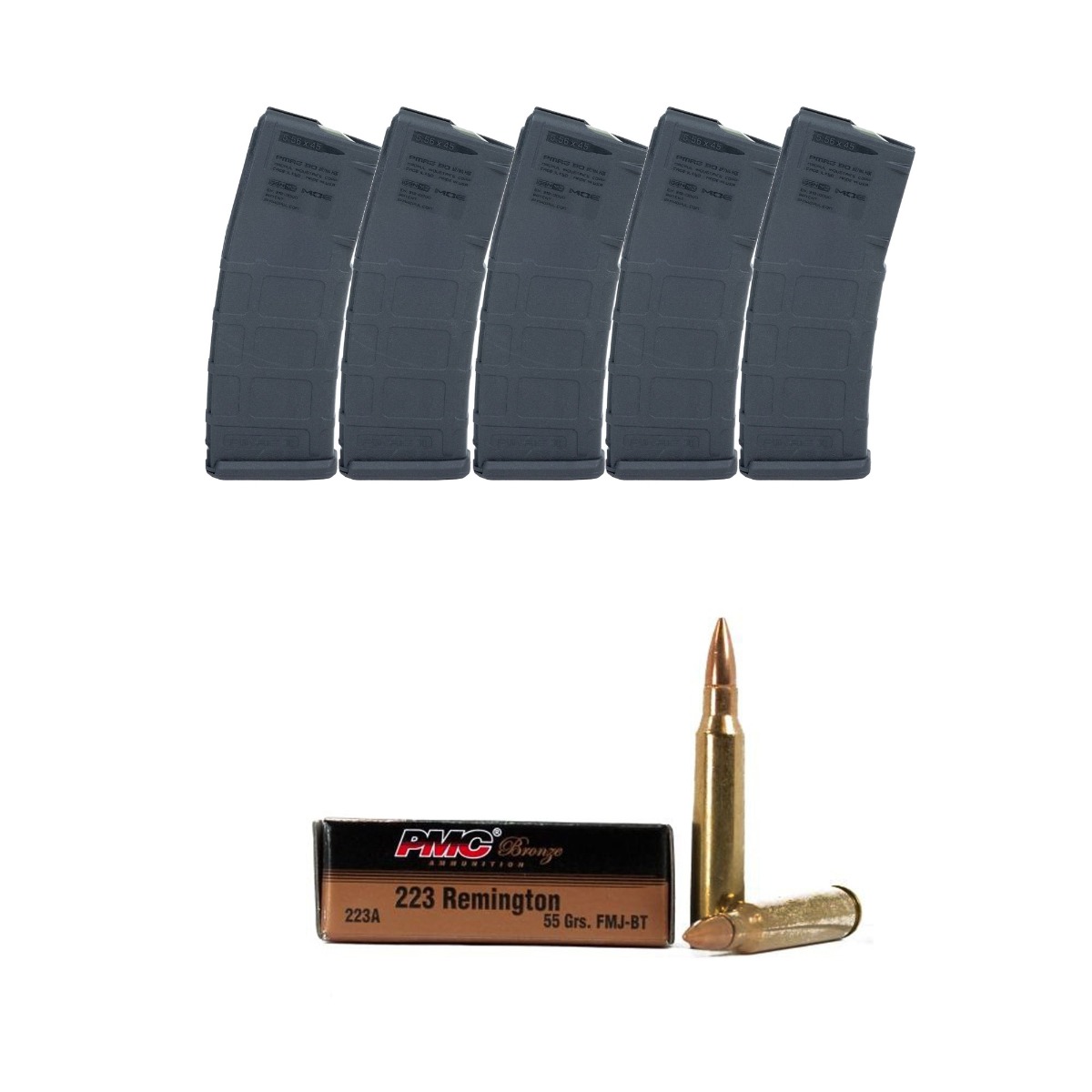 100rds Of PMC Bronze .223 Remington 55gr FMJ-BT & 5 Magpul PMAG Gen2 30rd Magazines - Palmetto State Armory