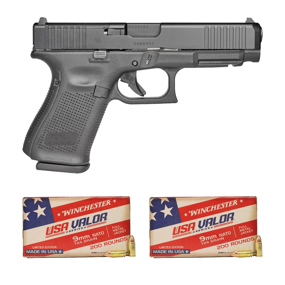 Glock G49 MOS 9mm Pistol & 400 Rounds of Winchester Valor 9mm FMJ 124 Grain Ammo - 