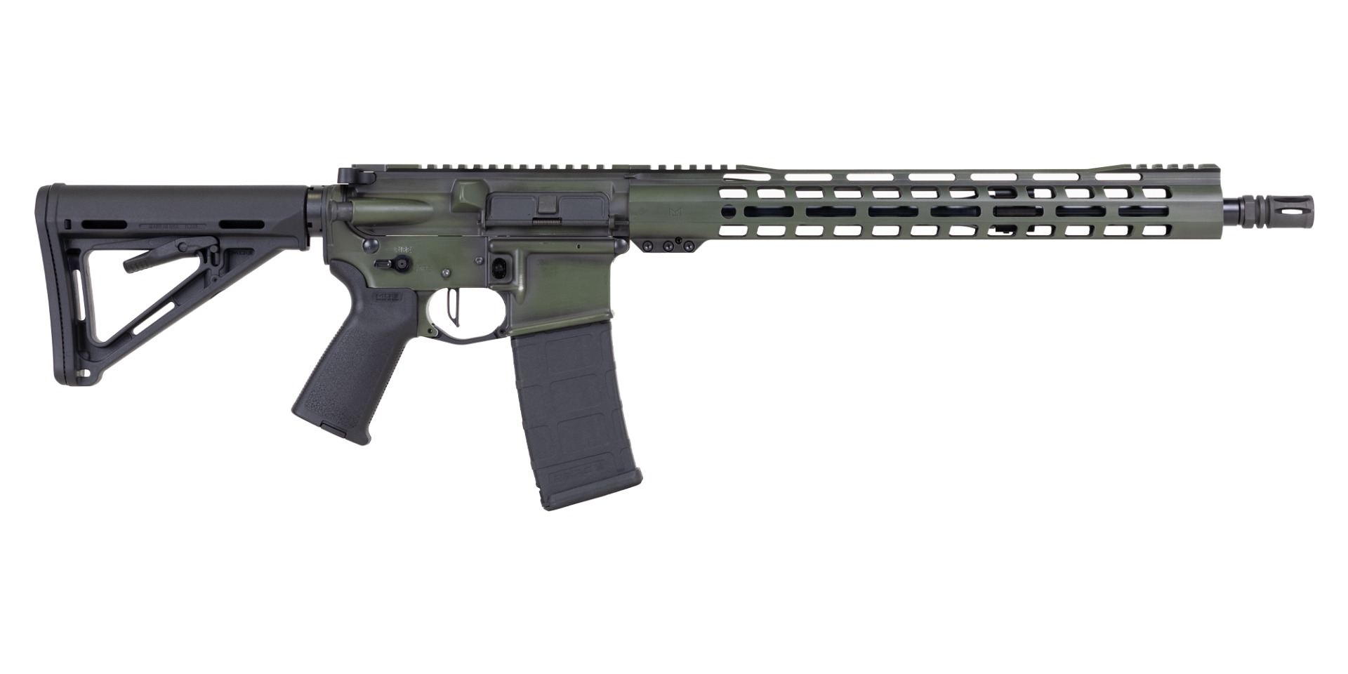 PSA Custom .223 Wylde 16" 1/8 Rifle W/ 13.5" PSA Rail, PSA Custom Flatbow FCG, Warlock Green