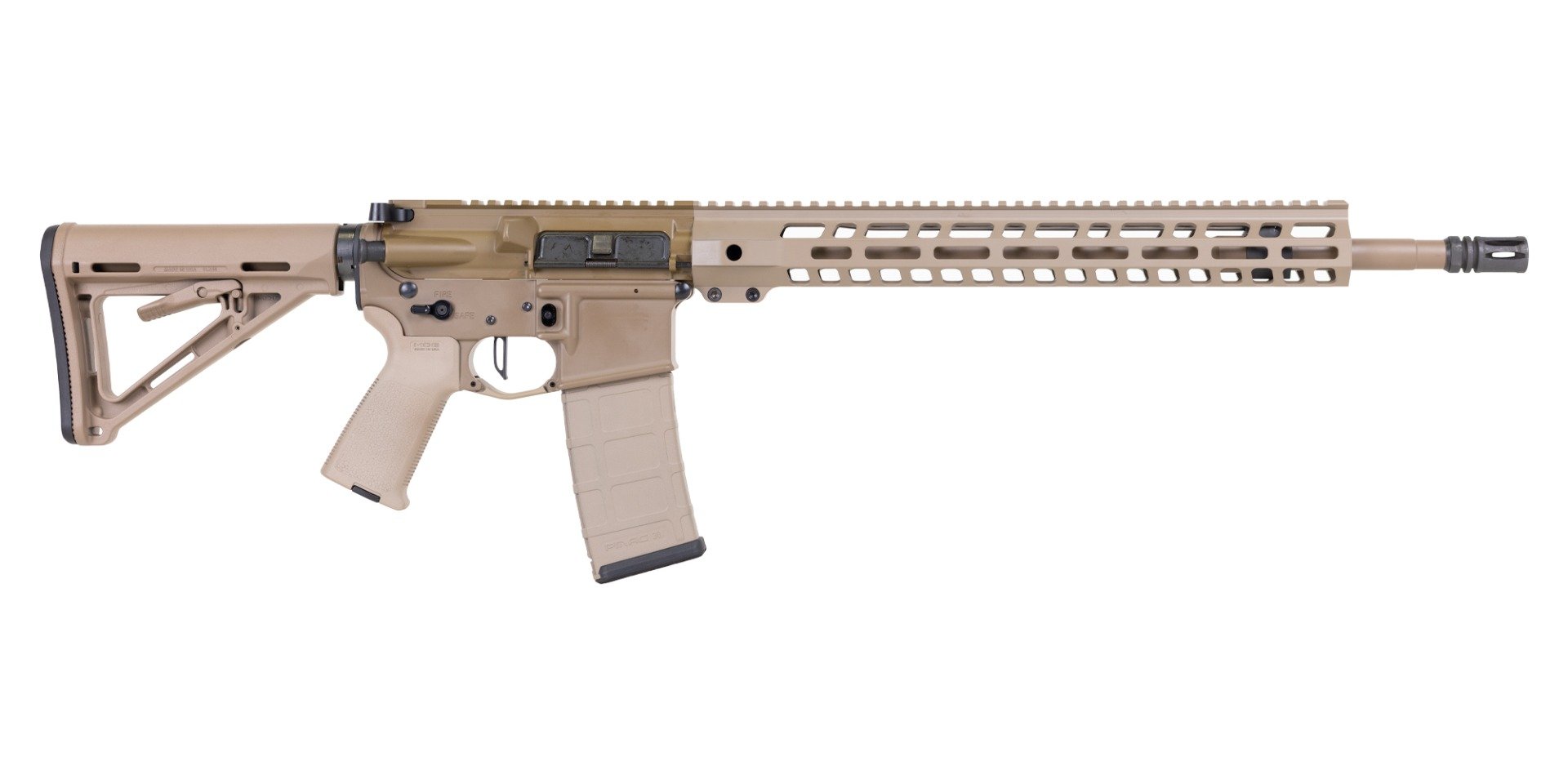 PSA Custom 18" .223 Wylde 1/7 SS Rifle W/ 15" PSA Rail, PSA Custom Flatbow FCG - 50 Shades of FDE