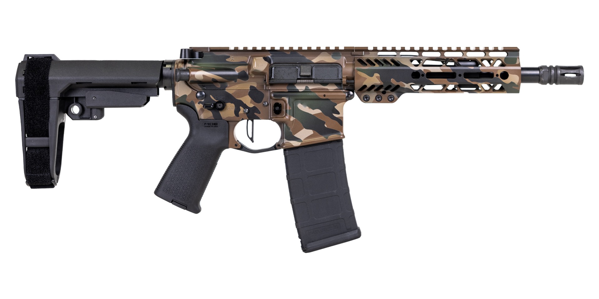 PSA Custom 8.5" PL 300AAC Nitride 7"M-Lok Pistol W/ PSA Custom 3.5lb Flatbow FCG - Coyote Woodland - Psa Custom