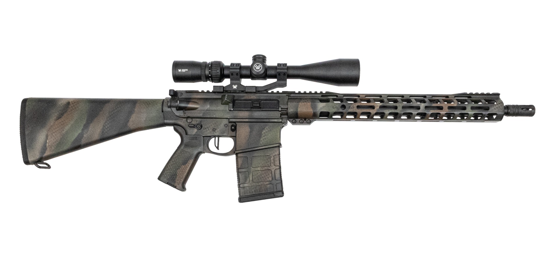 PSA Custom PA10 16" Mid-Length .308 WIN 1/10 Nitride 15" LtWt Rifle, 3.5lb Flat - Jungle Tiger Camo - Psa Custom