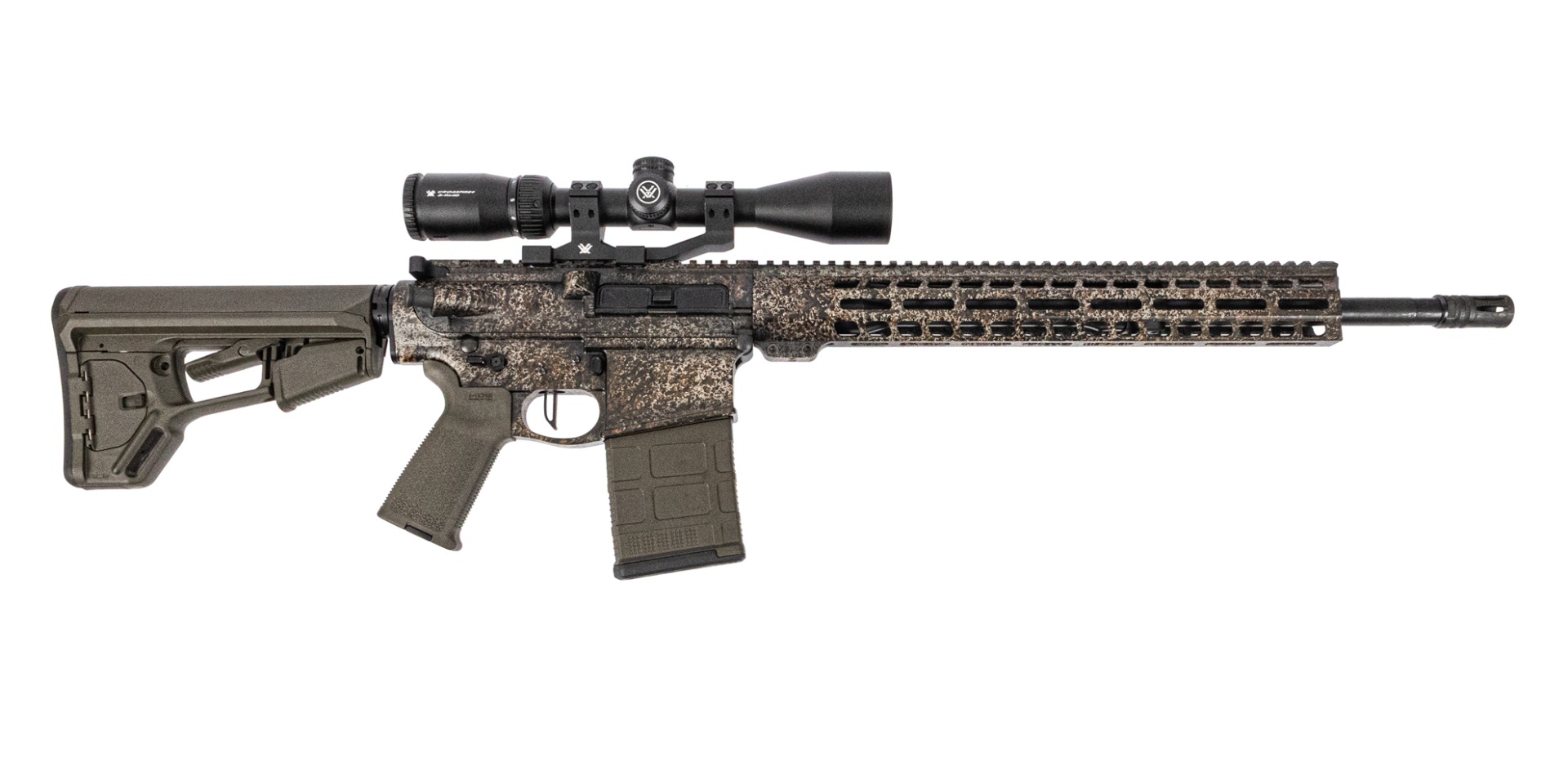 PSA Custom PA10 .308 WIN 18" Rifle W/ PSA Custom Flatbow FCG, Vortex Crossfire II 3-9x40 Scope, Weathered Patina - Psa Custom