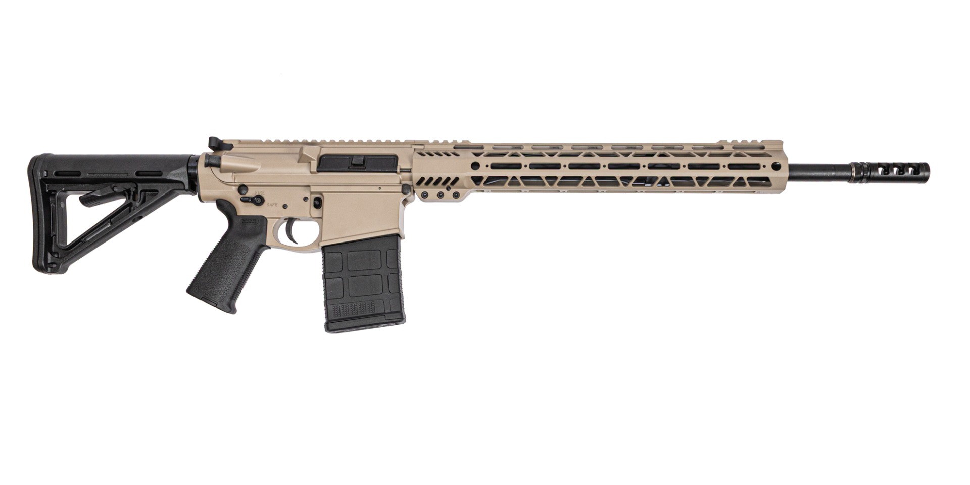 PSA Custom Gen3 PA10 18" Mid-Length .308 1/10 Nitride 15" Mlok Rifle W/ Curved Bow FCG, Tan - Psa Custom