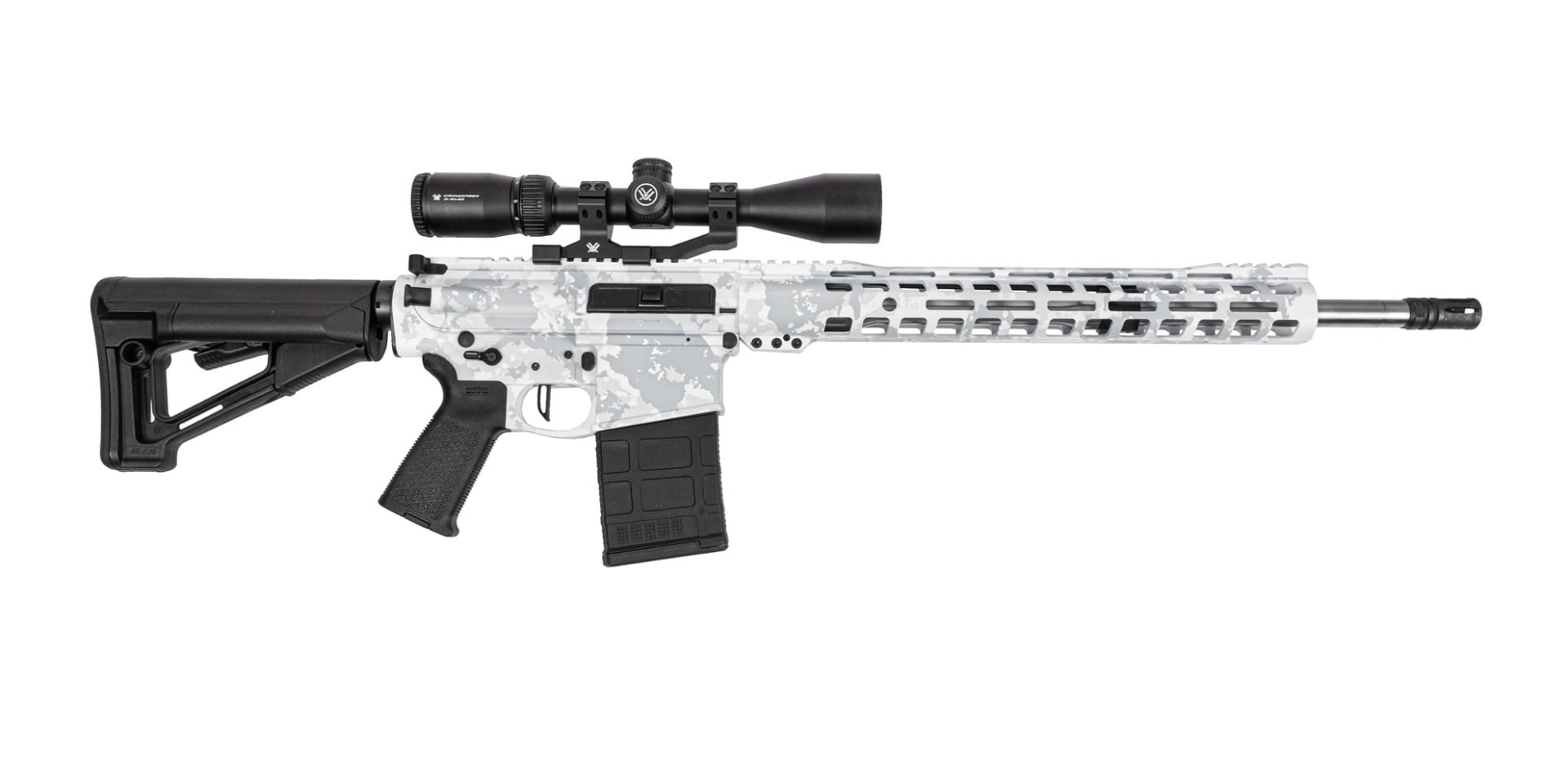 PSA Custom .308 18" SS Rifle W/ PSA Custom Flatbow FCG, Vortex Crossfire 3-9x40 - Ghost Camo