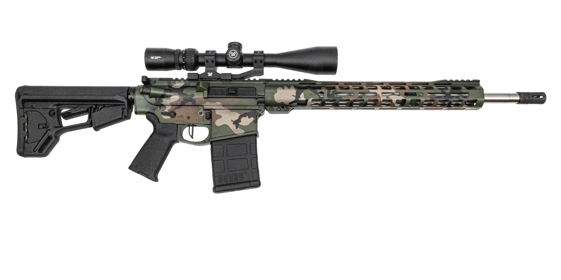 PSA Custom Gen3 PA10 18" Mid .308 1:10 SS 15" LTWT MLOK Rifle, 3.5lb Flat, Vortex, Woodland Camo - Psa Custom