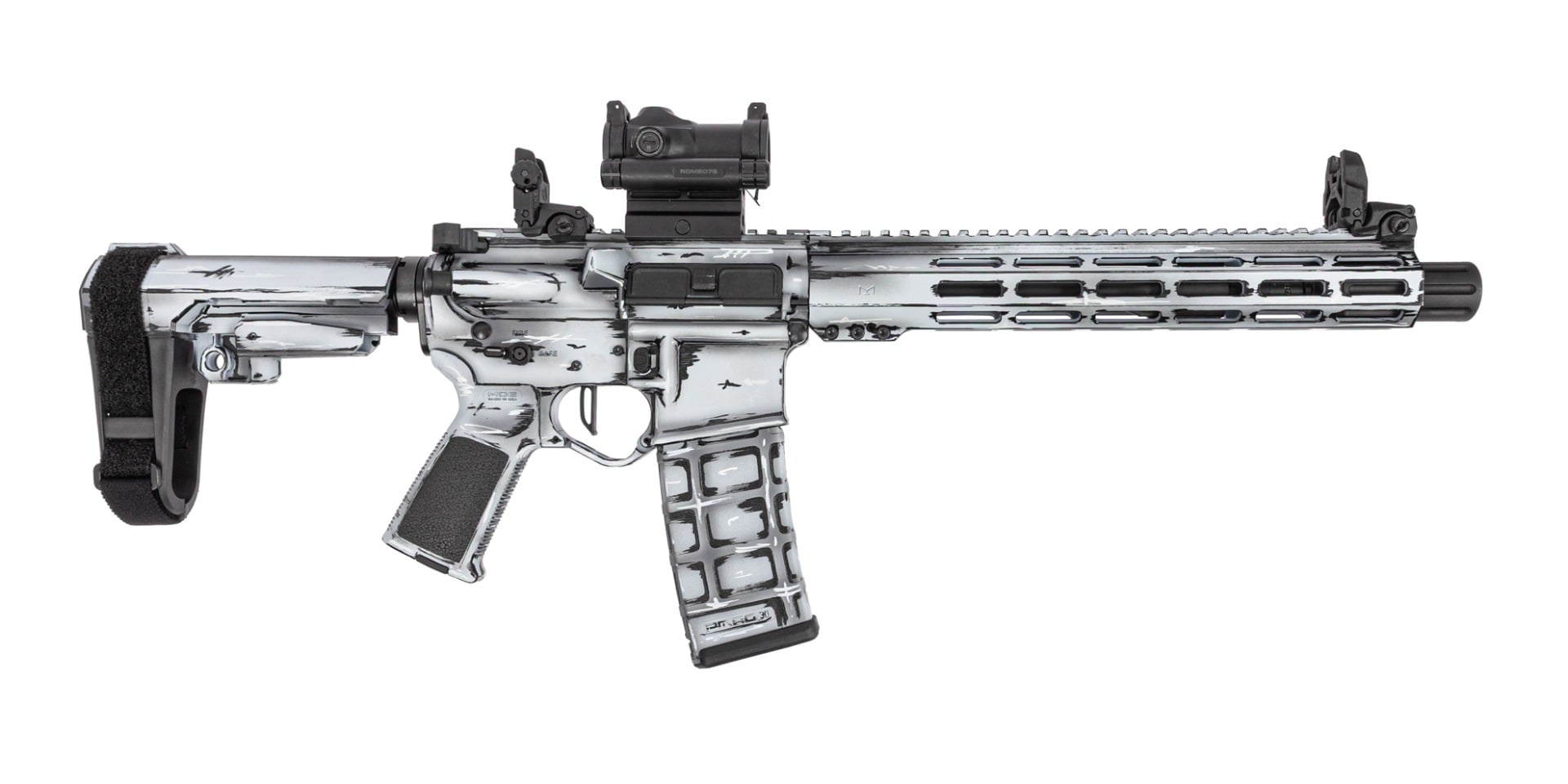 PSA Custom 10.5" 5.56 NATO Pistol W/ PSA Flatbow FCG, Mbus sights, Romeo 7s Red Dot - Outline