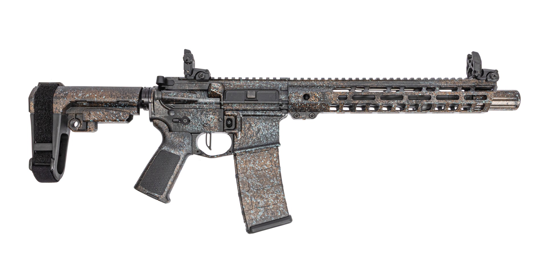 PSA Custom 10.5" Nitride 5.56 NATO W/ 12" Slant Rail, PSA Custom Flatbow FCG, Magpul Mbus Sights - Copper - Psa Custom