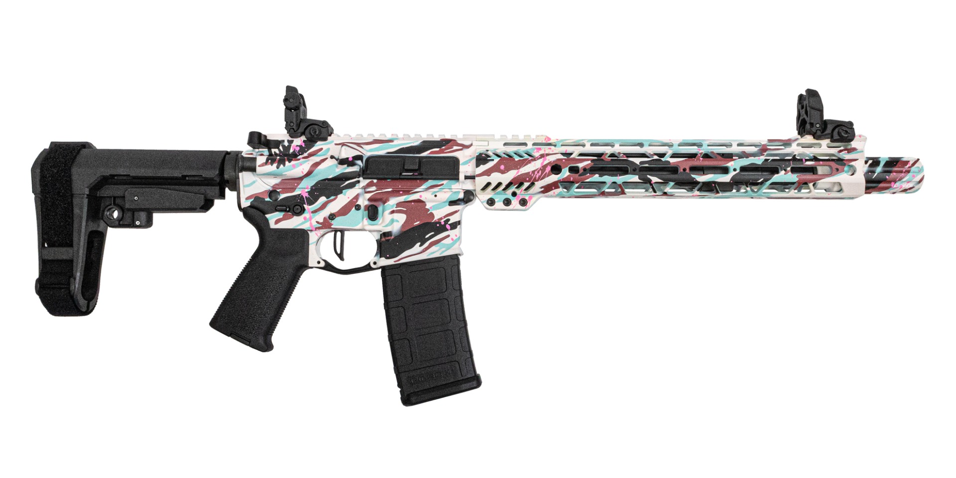 PSA Custom 11.5" 5.56 Nato 1/7 Nitride 10.5" Pistol W/ PSAC 3.5lb Flat FCG, MBUS, 80's Vibe Camo - Psa Custom
