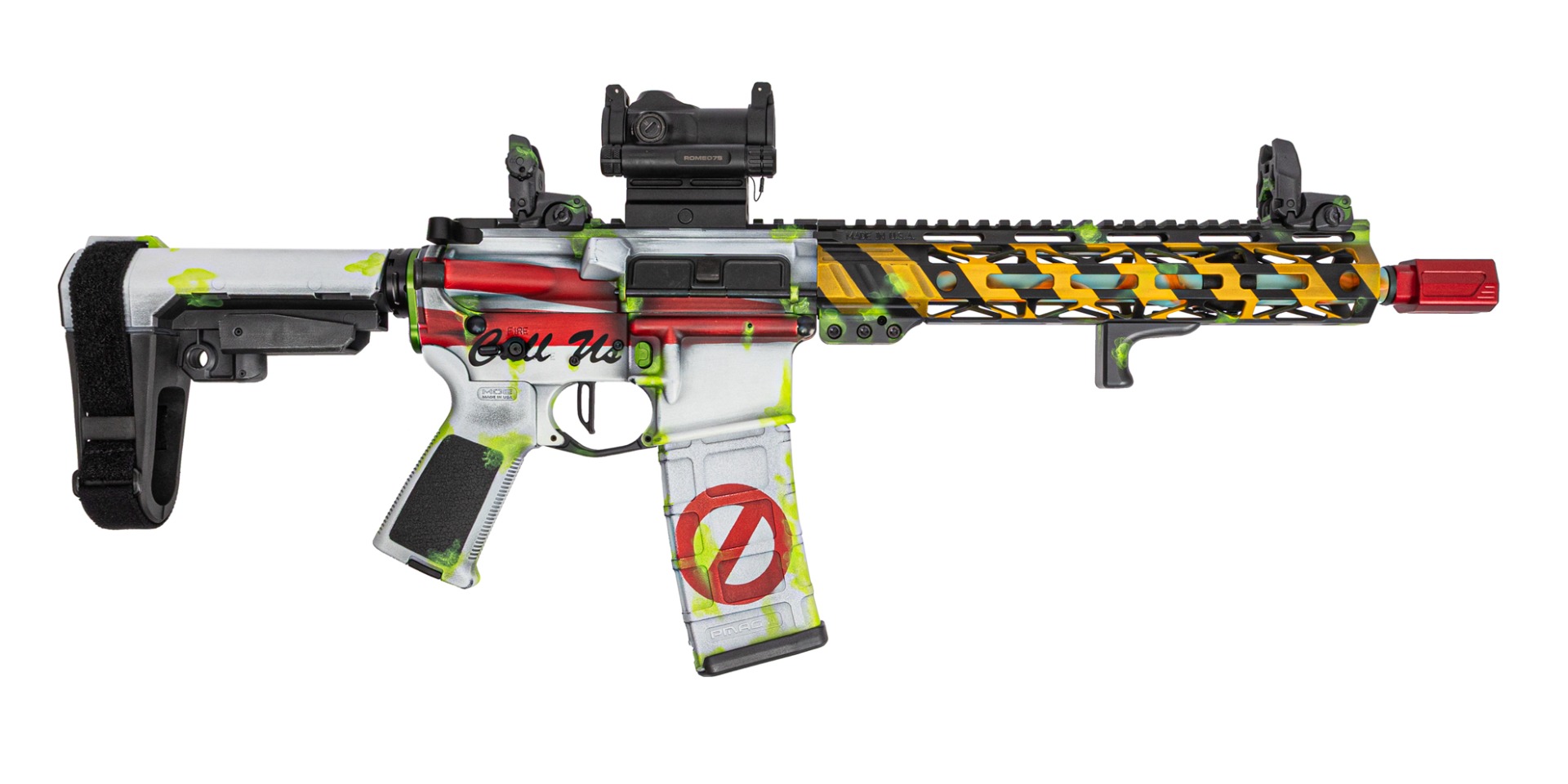 PSA Custom 11.5" Nitride Pistol W/ 10.5" Lightweight Rail, PSA Custom Flatbow FCG, Magpul Mbus Sight Set, Romeo 7S Green Dot - Phantom Proton Gun - Psa Custom