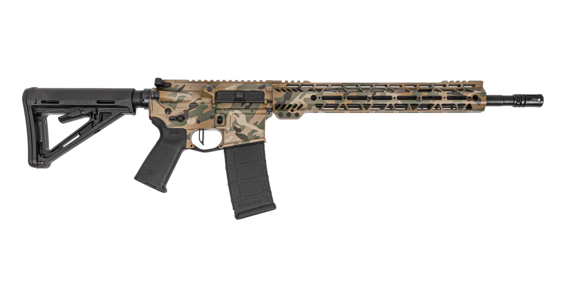 PSA Custom 16" 5.56 NATO Mid-Length Nitride 13.5" MLOK W/ 3.5 Flatbow FCG, Tan OCP