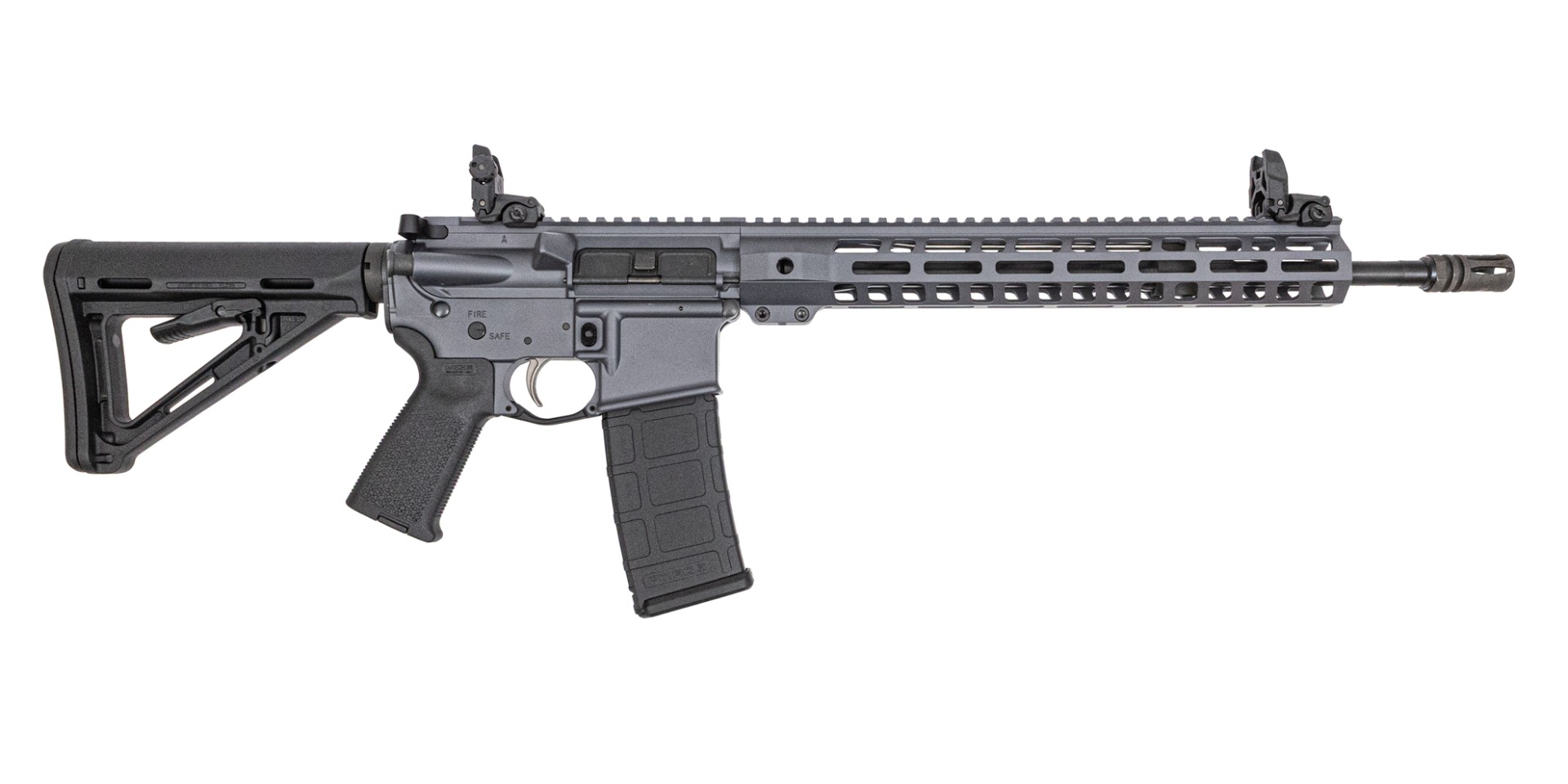 PSA Custom 16" Mid-Length Pencil 5.56 NATO 1/7 Nitride 13.5" LtWt M-Lok MOE Rifle w/ MBUS Sight Set, EPT FCG - Grey - Psa Custom